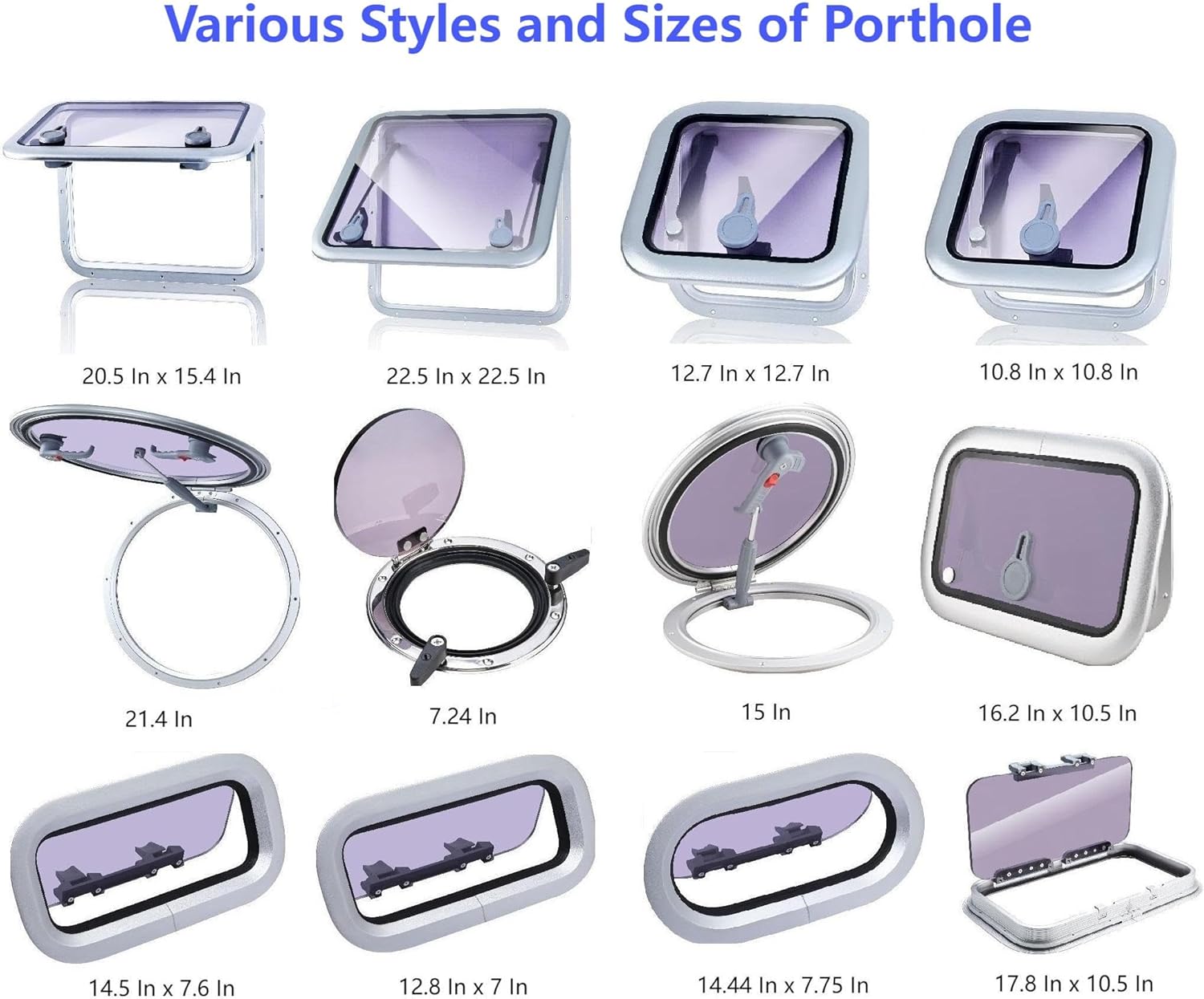 Amarine Made 14.5 in x 7.6 in Porthole Window, Anodized Aluminum Boat Window, Marine Porthole Window with 10mm Thick Acrylic Lid, Boat Portlight, Boat Skylights Window for Boat/Yacht/RV