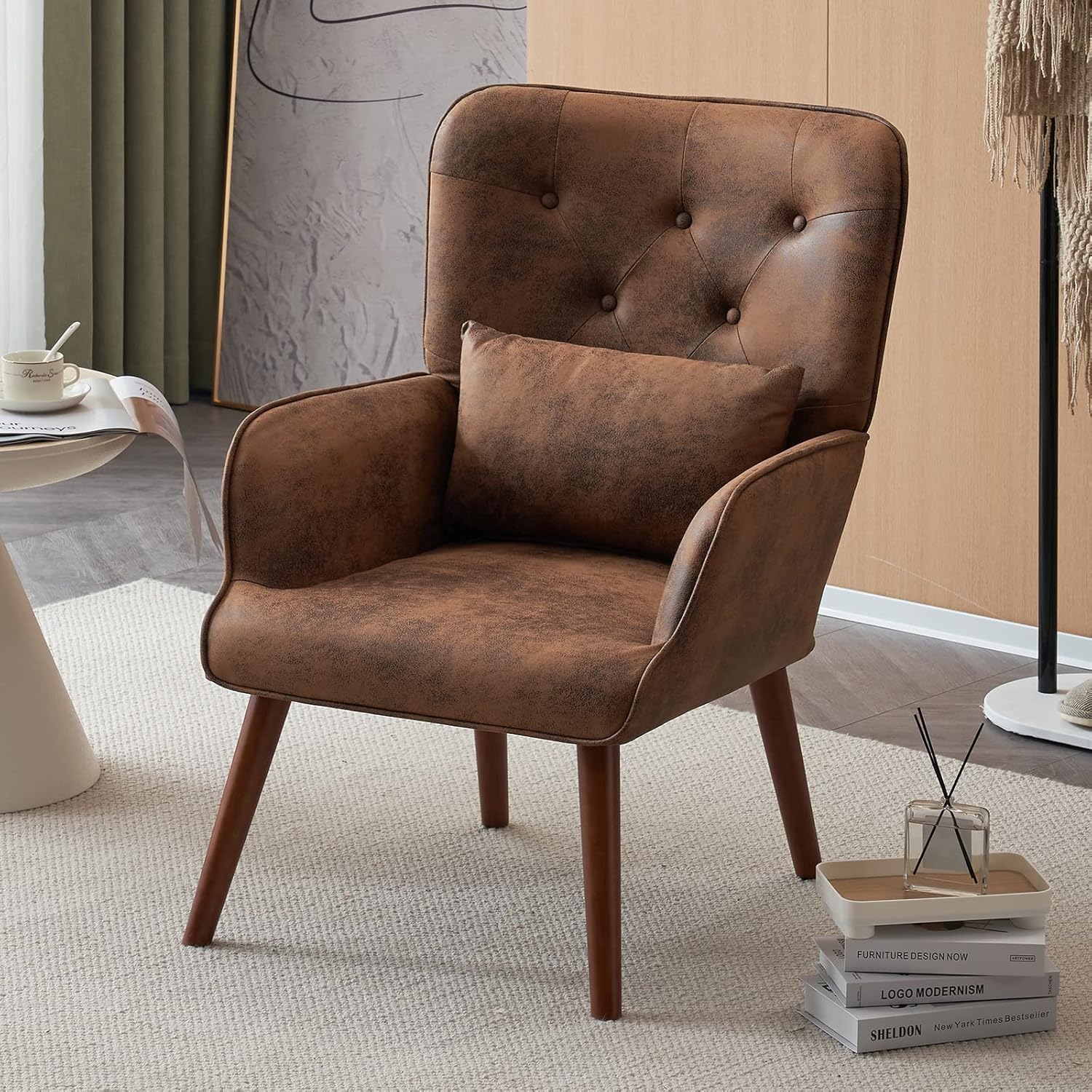 VINGLI Wingback Chair, Rustic Accent Chair Microfiber Vanity Chair with Back