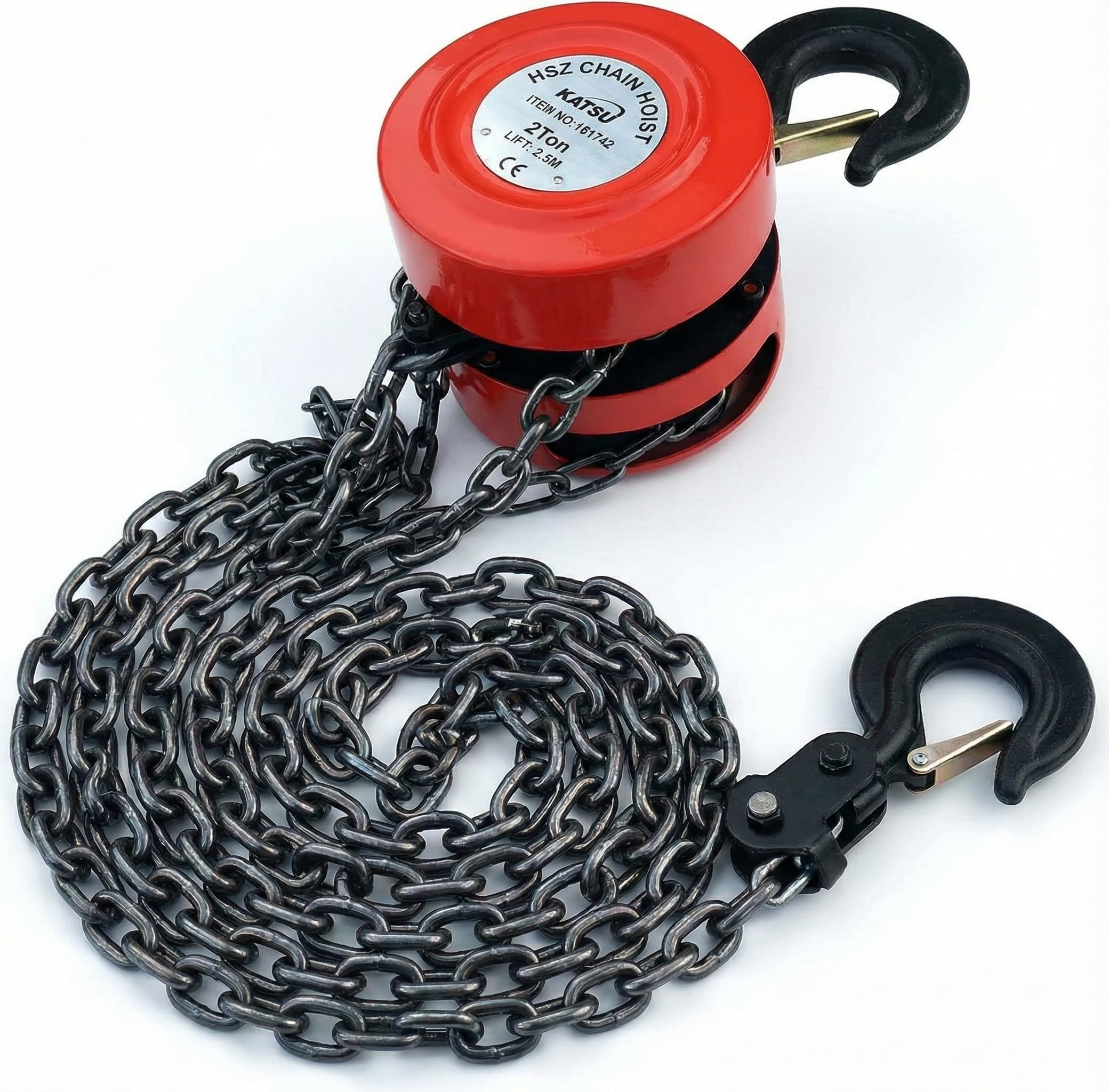 KATSU Polipasto Manual de Cadena 2000kg 2,5m de Altura de Elevación, Bloque de Cadena con Gancho Resistente, Herramienta de Elevación de Carga Pesada Motor de Coche Garaje 181742