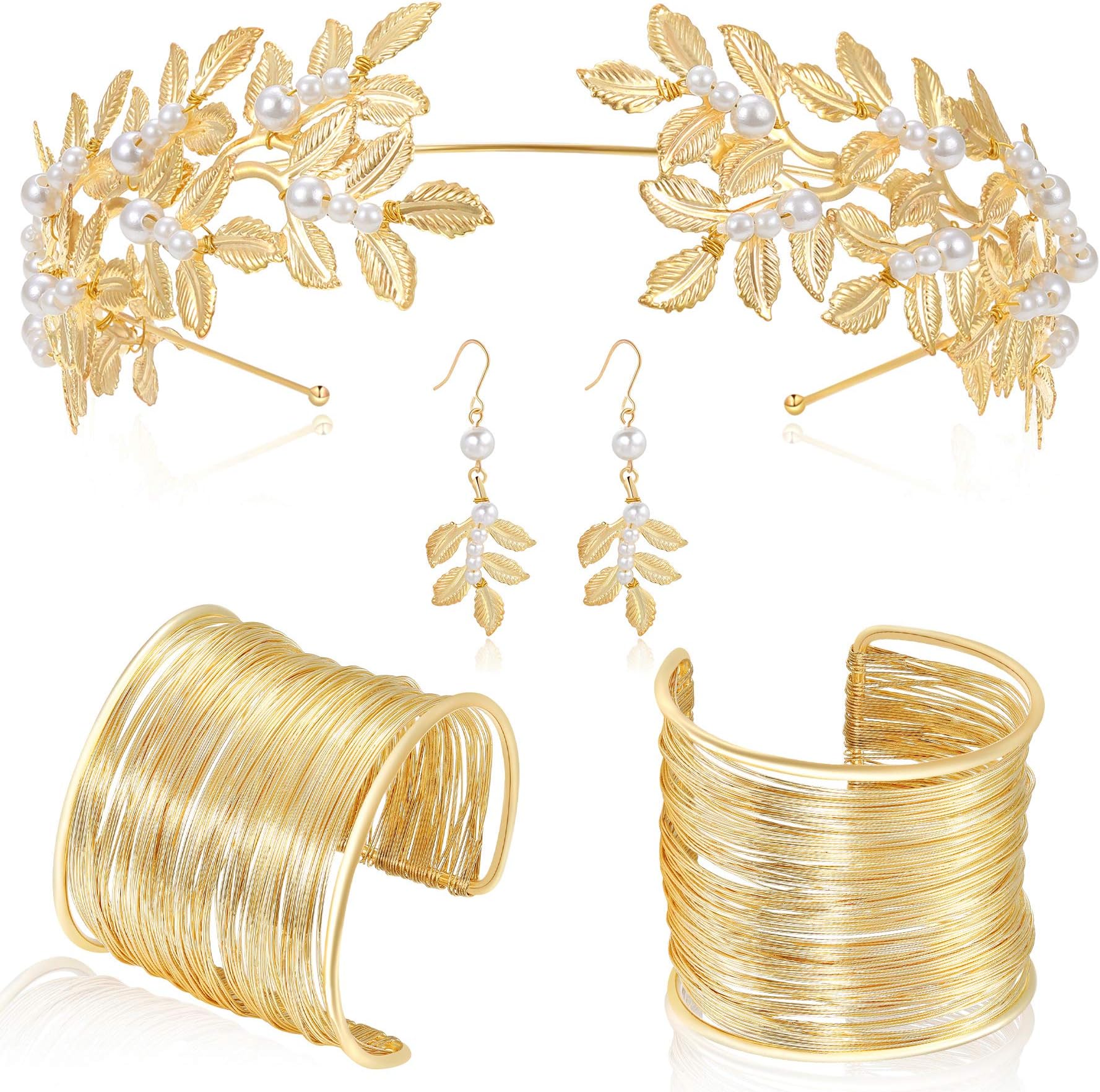 Greek Goddess Jewelry Women - Gold Toga Athena Cleopatra Hercules Egyptian Aphrodite God Roman Accessories Set Leaf Headpiece Crown Halloween