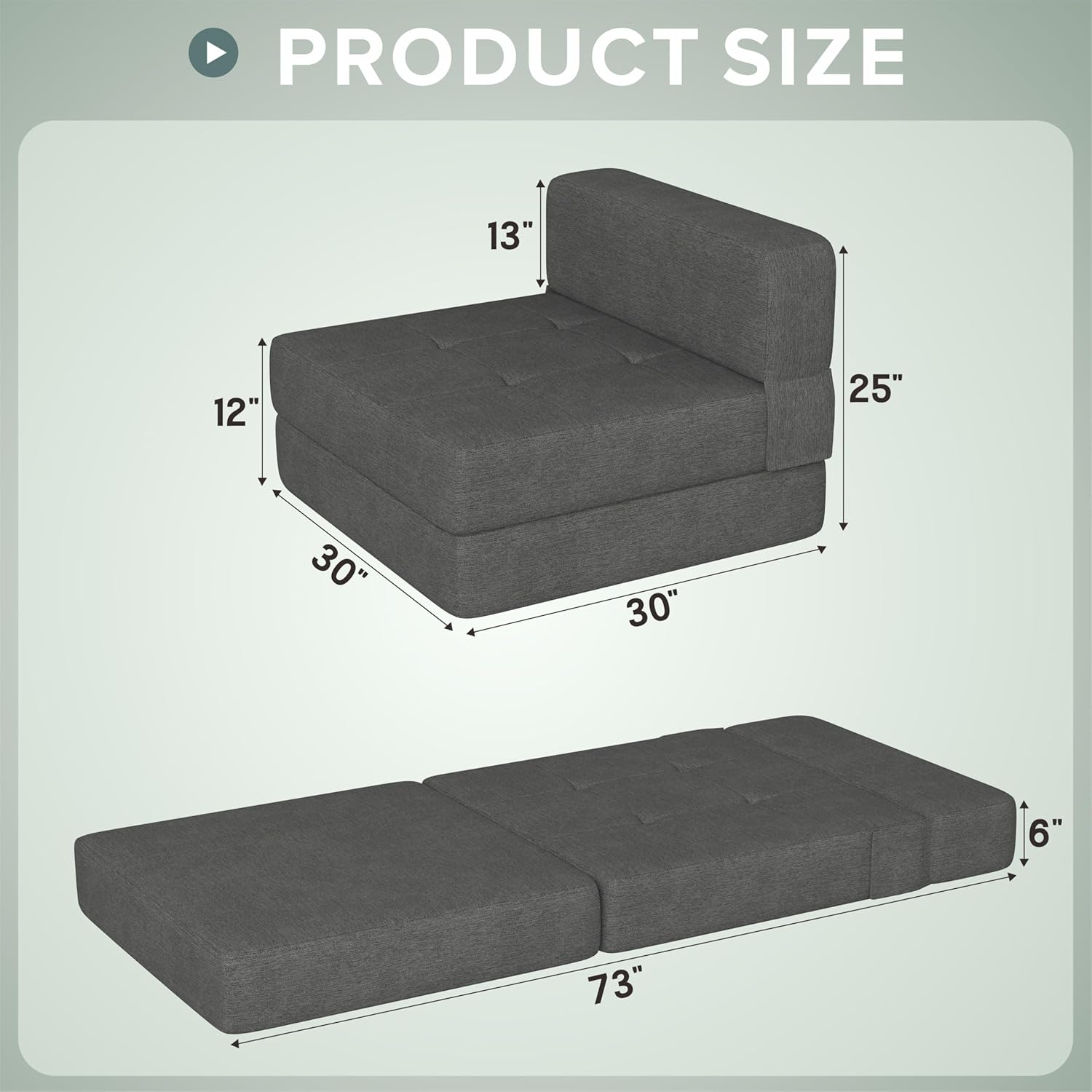 ZeeFu Foldable Couch Bed - Memory Foam Futon, Convertible Sleeper for Living Room/Dorm/Guest/Office/Caravans/Studio