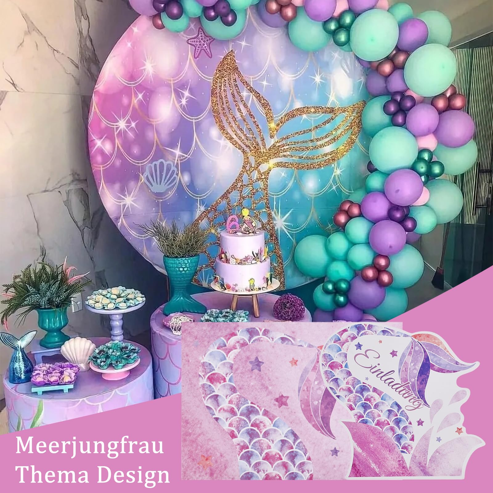 JuNa-Experten 12 biglietti d'invito per 8° compleanno per bambini, sirena, inviti, 8° compleanno bambina
