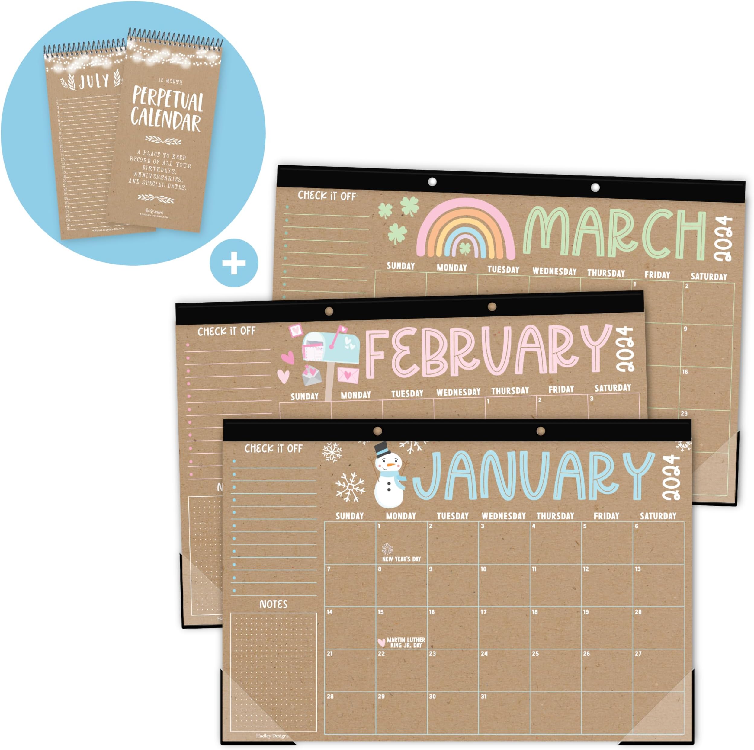 Amazon.com : Hadley Designs 1 Doodle Large Desk Calendar 2024-2025 ...