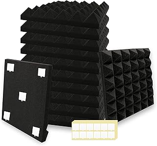 SK Studio 12 Stück Akustikschaumstoff Schallabsorber, Feuerfest Schalldämmung Platten Dämmung Pyramidenschaumstoff für Studio, Podcasts, Aufnahmestudios, Büro, Wanddekoration, 30x30x5cm, Schwarz