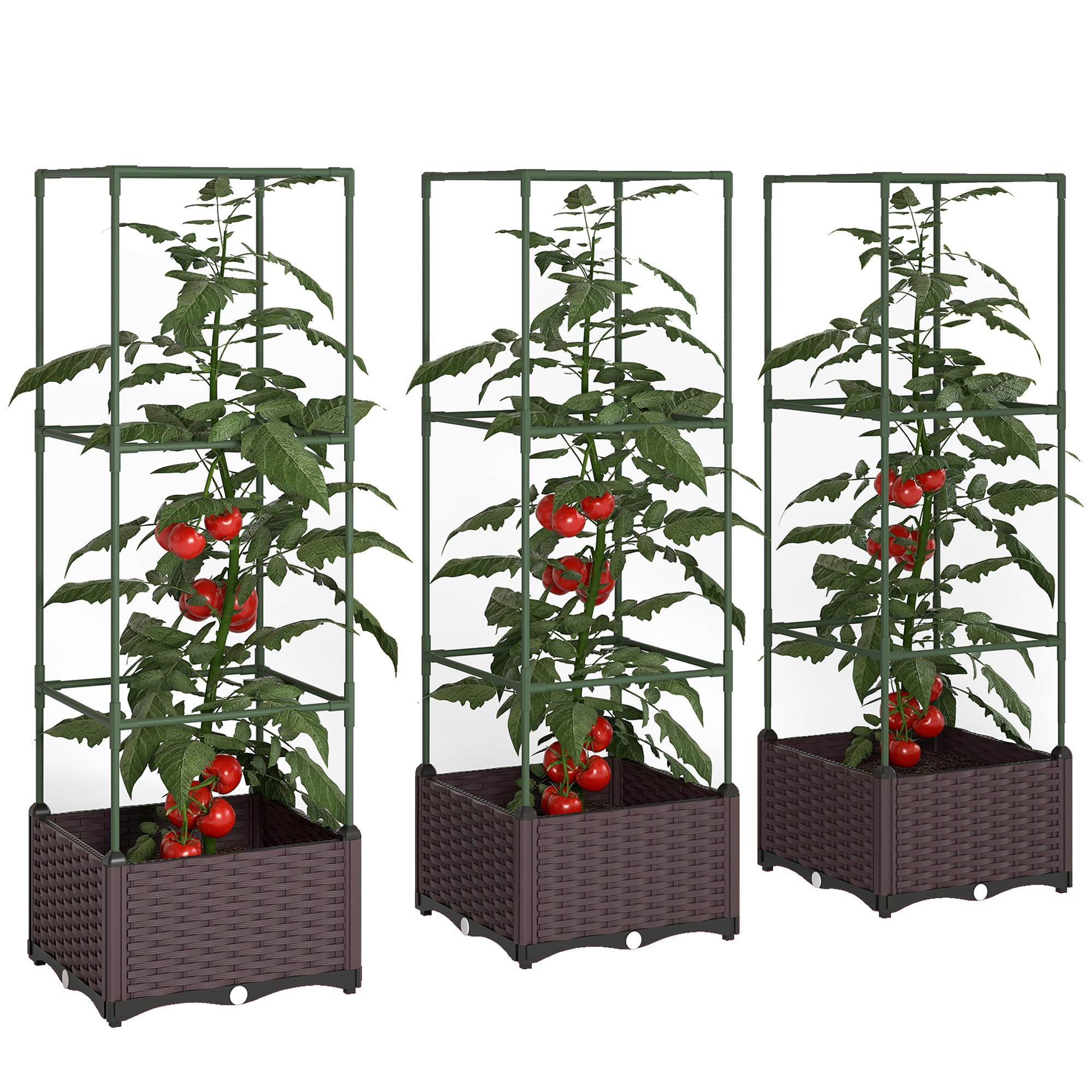 Outsunny Hochbeet mit Rankgitter Pflanzkasten 3er Set 40 x 40 x 125 cm