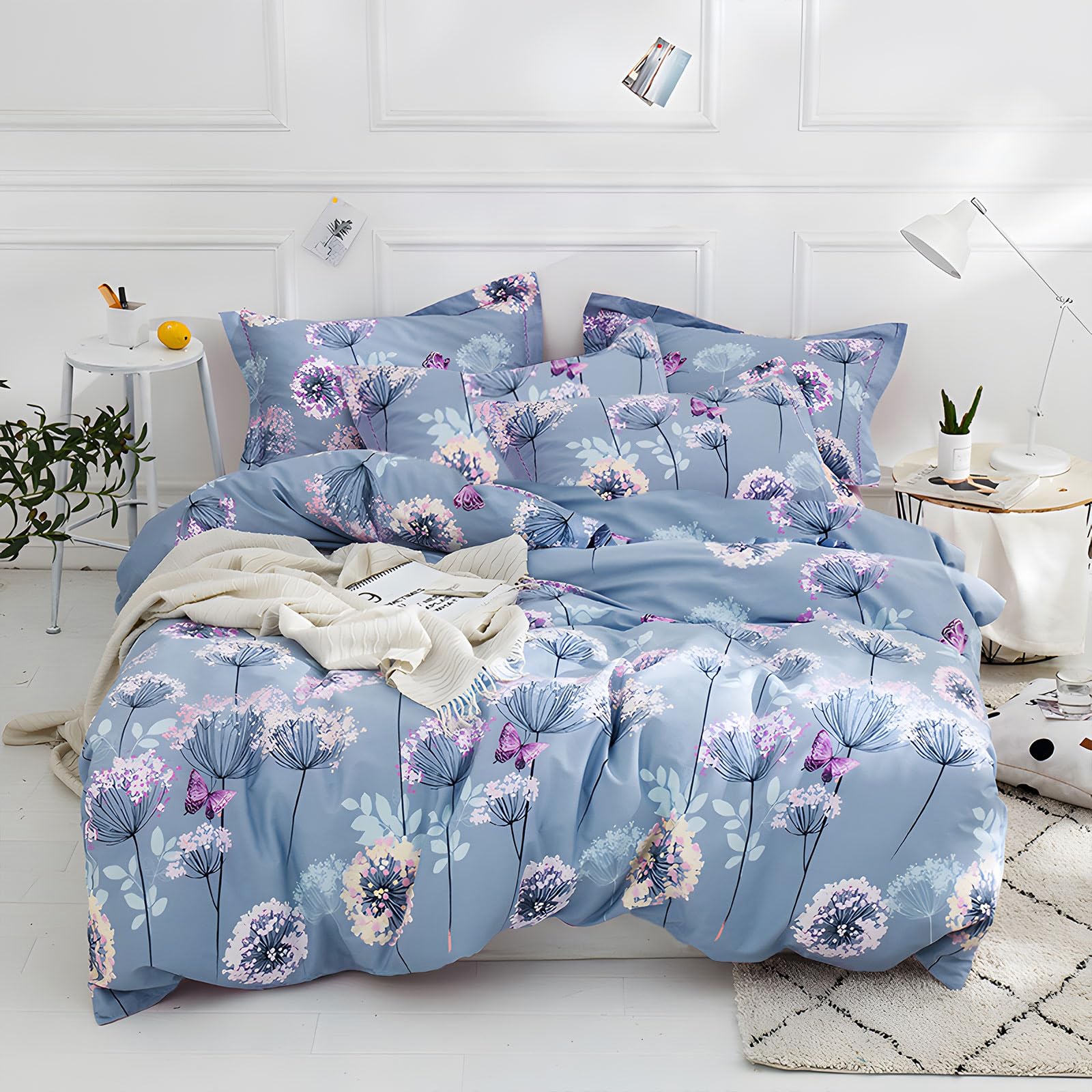 Dandelion Floral Comforter Set Twin XL - Garden Style Flower Bedding With Cute Butterfly and Vintage Botanical Design for Girls - All Seasons — image 1