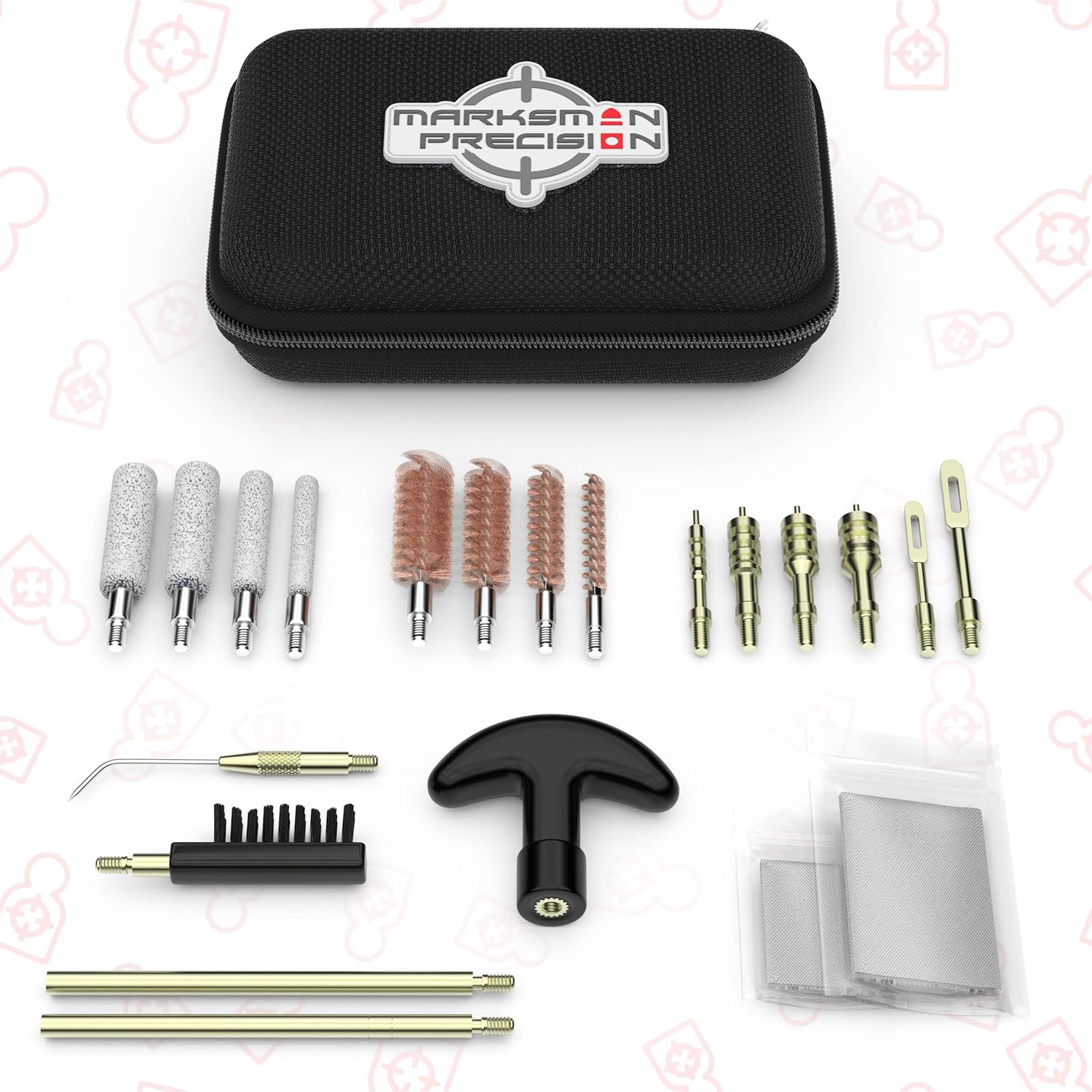 Marksman Precision Compact Pistol Cleaning Kit - Brass Jags - .22 9mm .357 .38 .380 .40 10mm .44 and .45 Caliber Handgun Revolver - Up to 8 inch Barrel - Retail Package (Black) : Sports & Outdoors