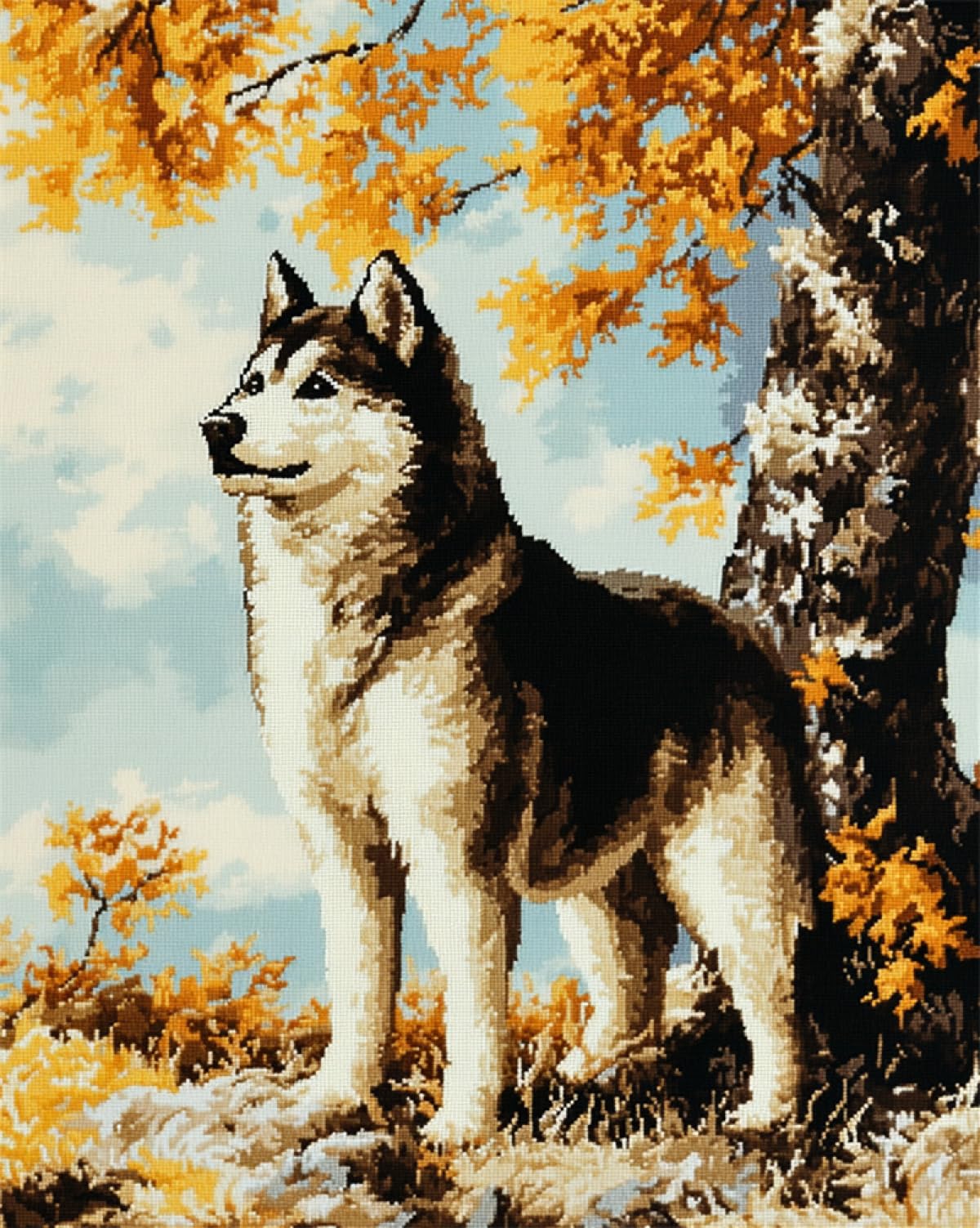 AYAOYANGGO Animal Alfombra Anudada Para Hacer Perro Akita Y Árbol Grande Kits De Alfombras Con Aguja De Pestillo Para Adultos Y Niños, Kit De Tapiz De Ganchillo Con Patrón Preimpreso A Color. 31x63in