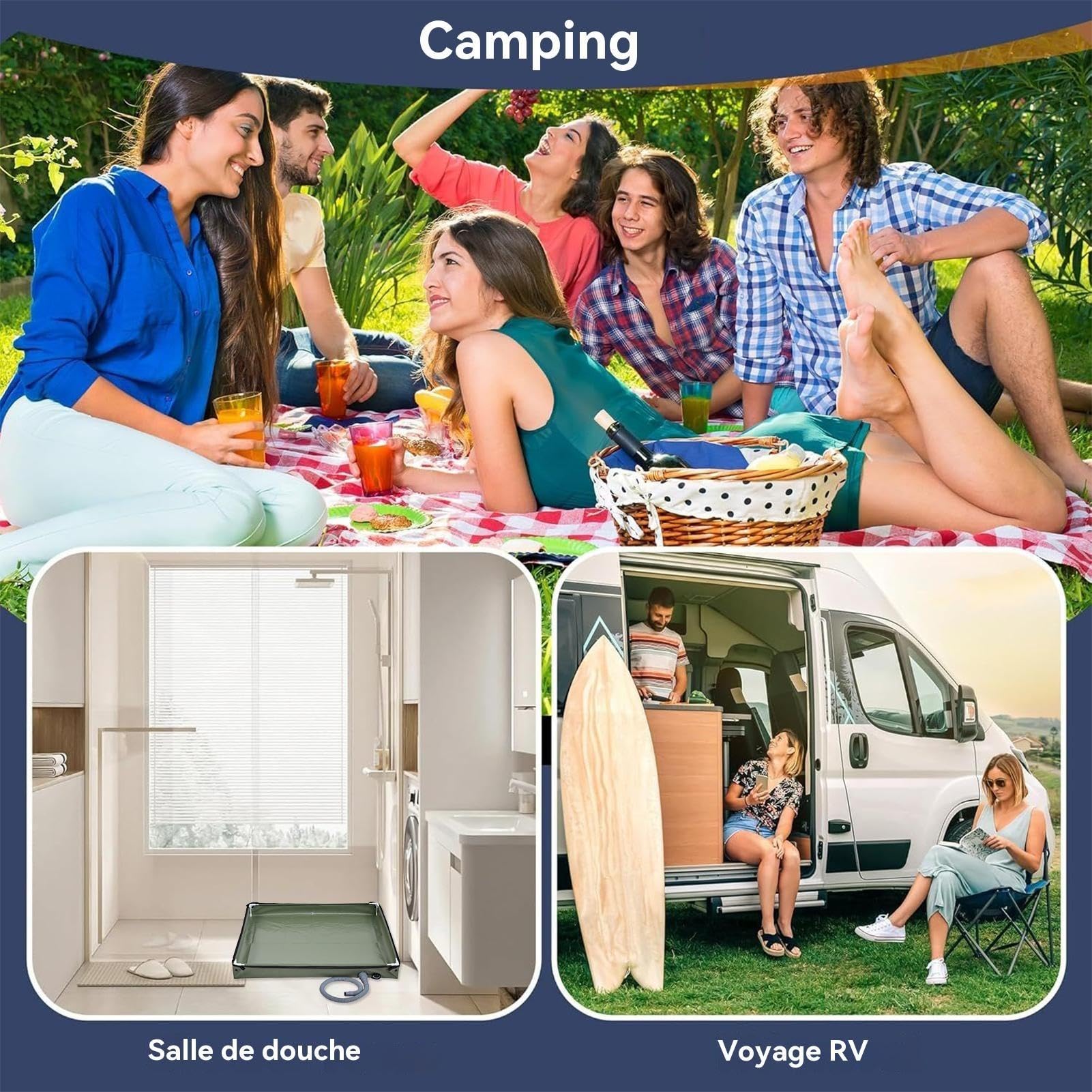 Faltbares Duschbecken für Camping, Außenbecken, mit Freilauf für