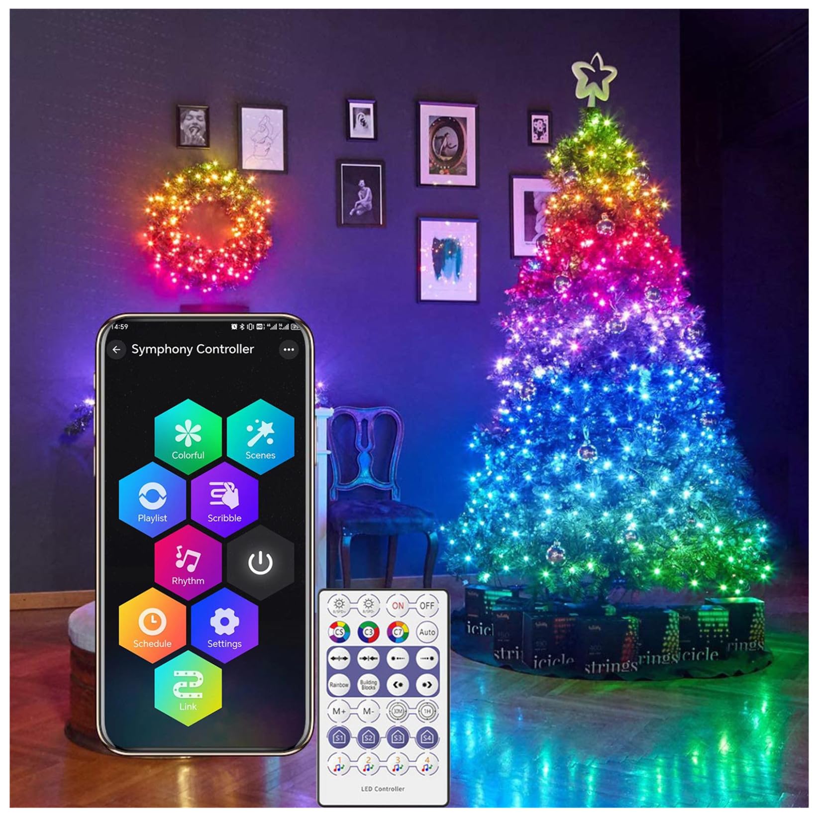 TOPUUTP Smart LED String Lights with Remote & Bluetooth App Controlled Music Sync 8 Light Modes Color Changing Battery Operated Rainproof DIY Smart Leather Line Bar Lights Christmas Decor (6.56ft)