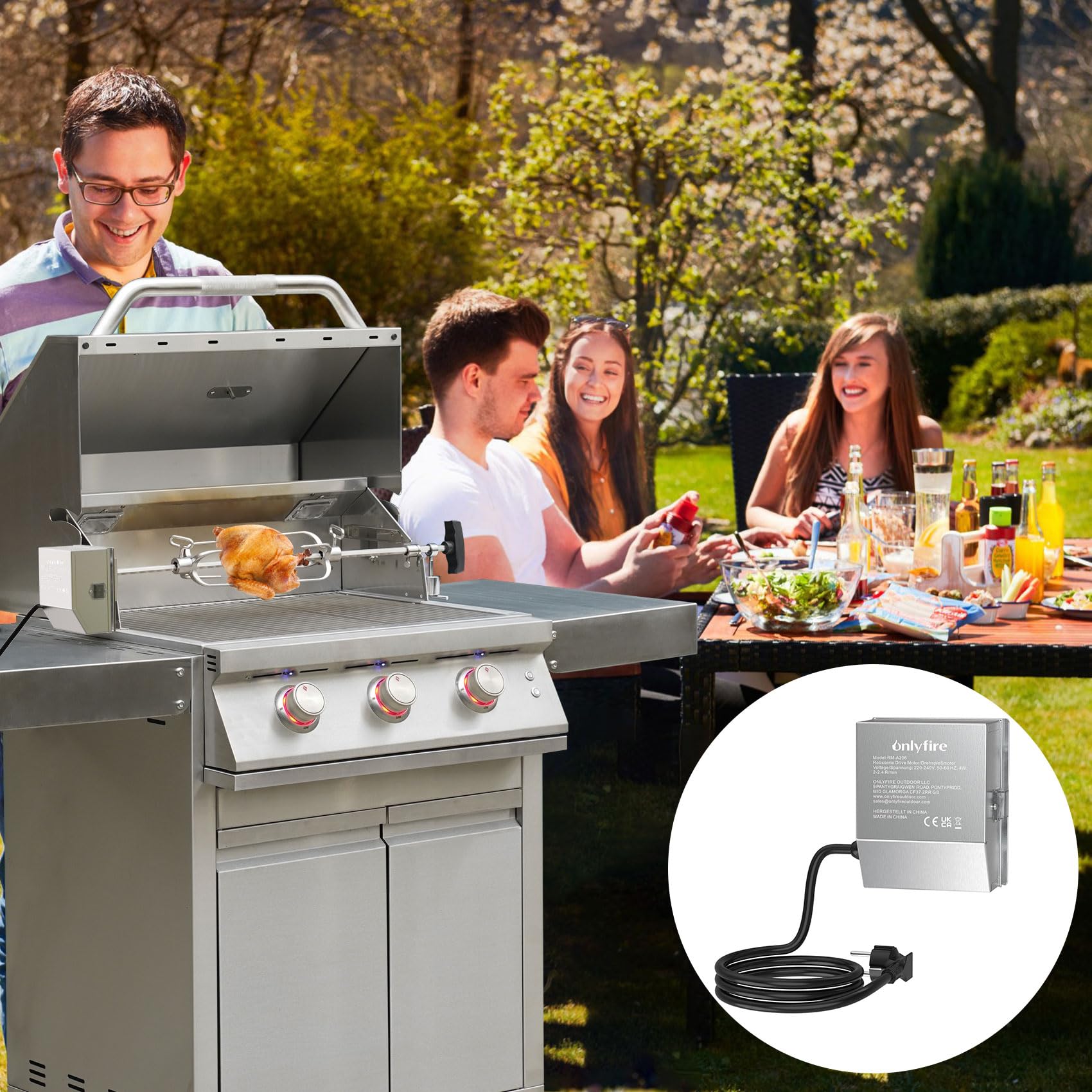 Onlyfire Motor de parrilla para asador, motor de asador para barbacoa, (2.5-3) U/M, 50 / 60Hz-4 vatios, 220V / 240V, cargable 18KG