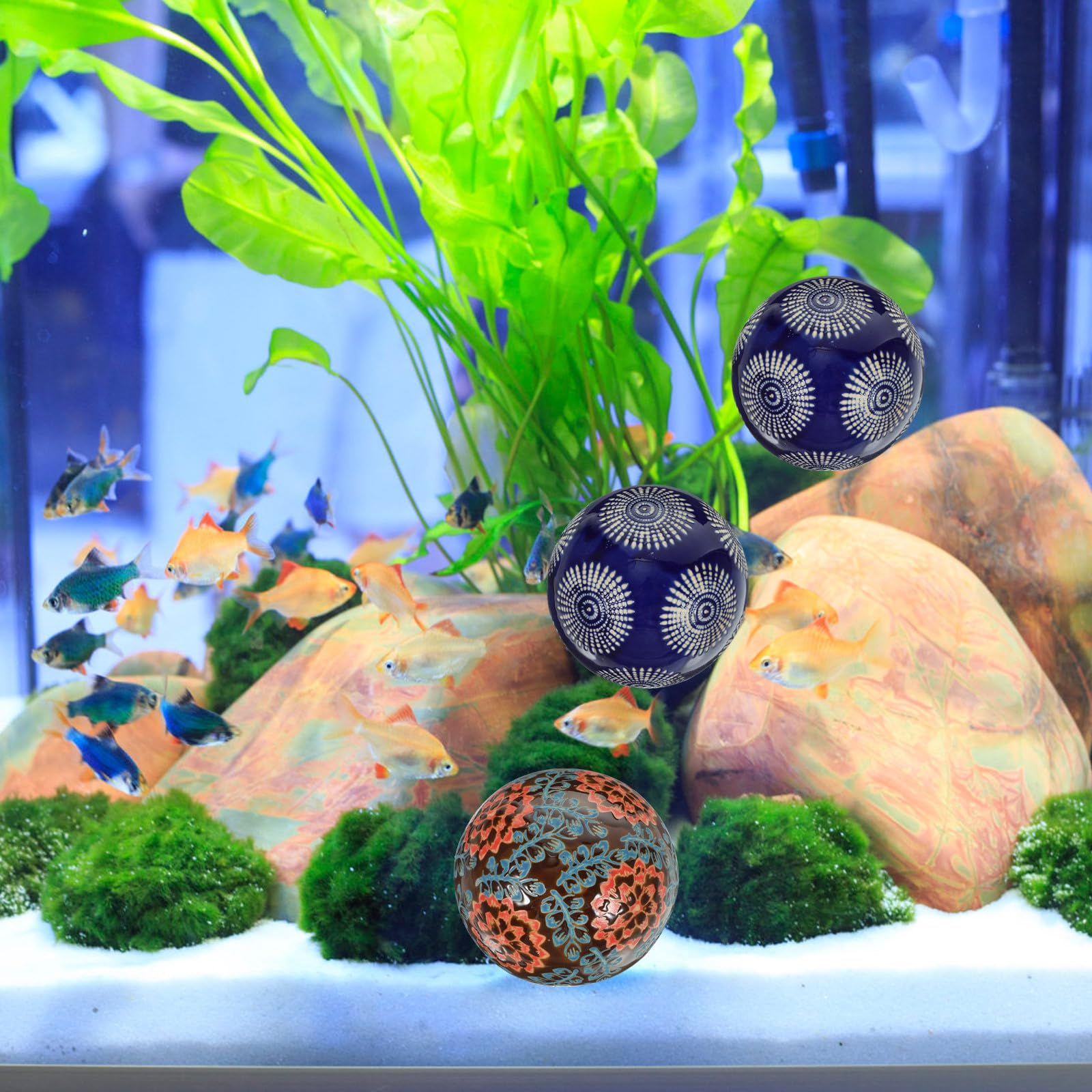 Yardenfun 3 Bolas Decorativas Flotantes de Cerámica para Acuario y Decoración del Hogar, Fáciles de Limpiar, Estilo Retro y Delicado para Interiores y Exteriores Estilo Varios Estilos