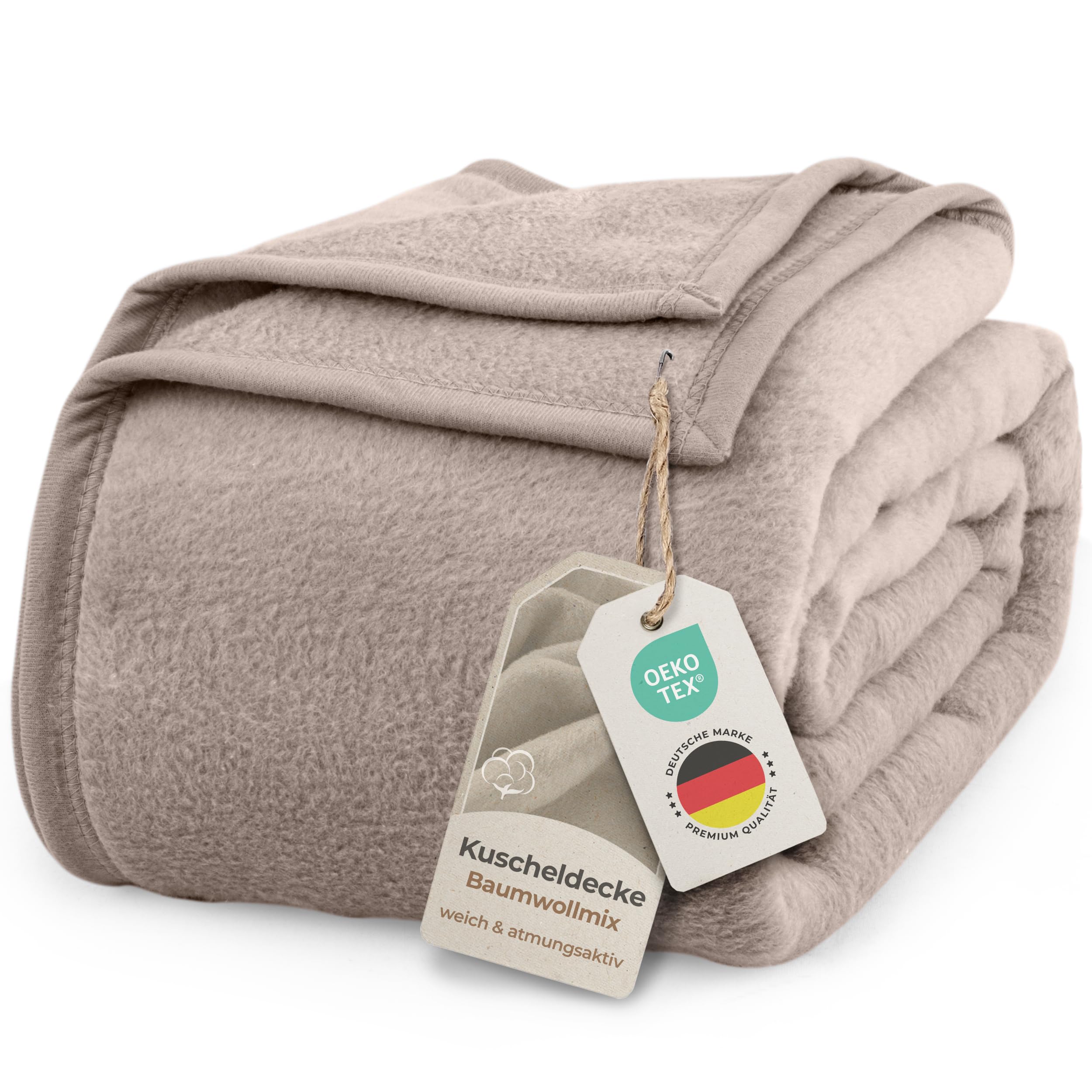 LAYNENBURG Premium Baumwolldecke 150x200 cm - Oeko-TEX 100 - Baumwollmix Kuscheldecke - Decke als Wohndecke, Sofa-Decke & Couchdecke - Wolldecke kuschelig-warm aus Baumwolle (Taupe)
