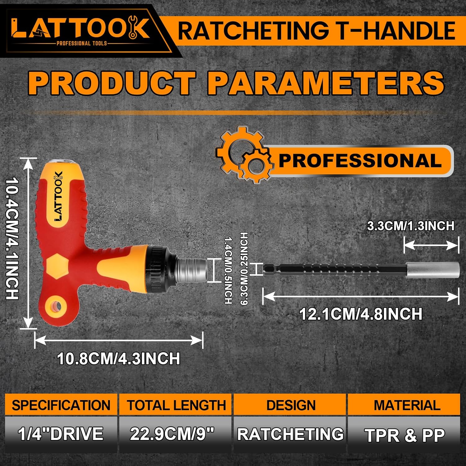 T Handle Ratchet Driver, LATTOOK 1/4” Ratcheting Bit Driver T Handle with Adjustable Extension, Non-slip Material, Screwdriver Handle for Holding Bits