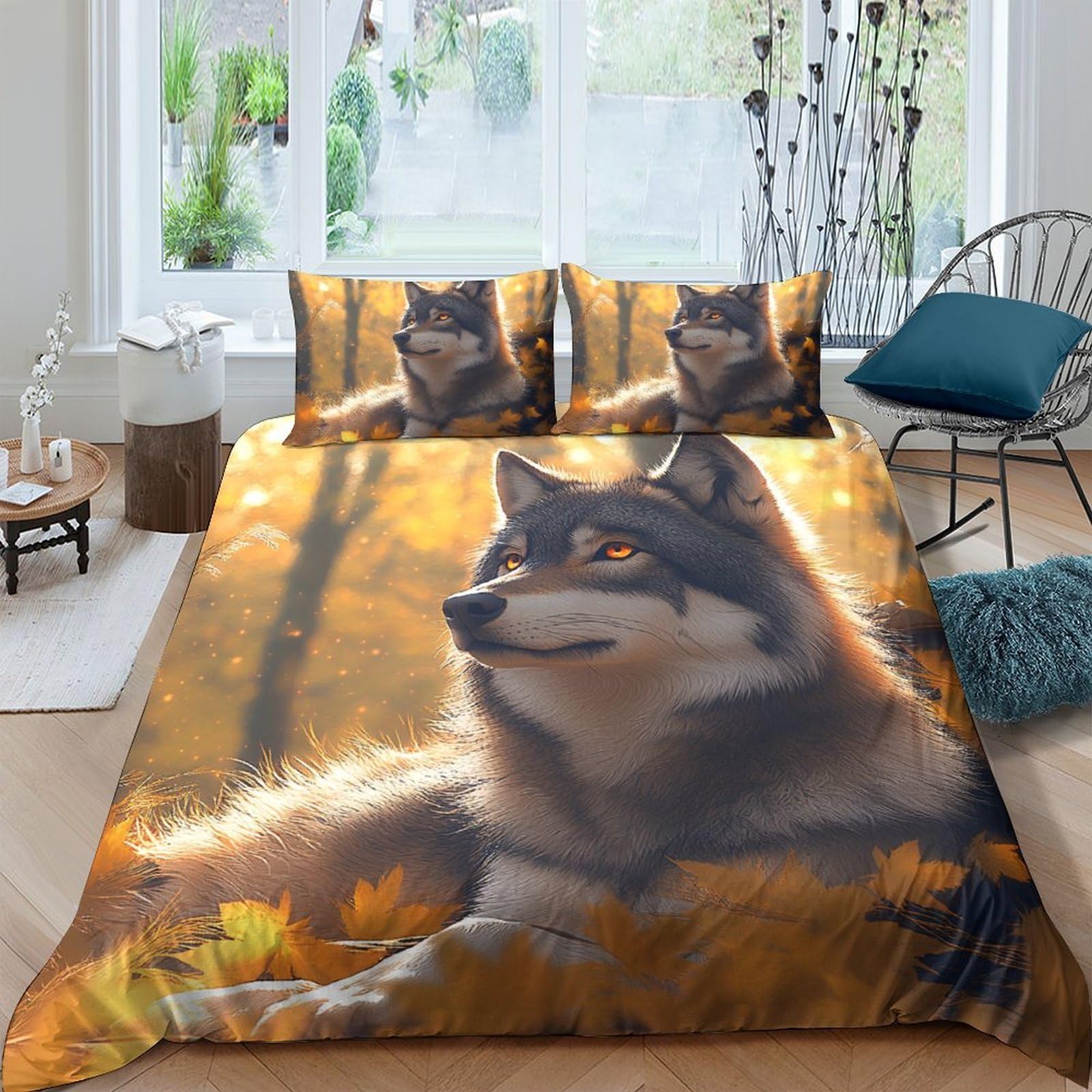 Ctjqhvkz Style-1 3D Printed Autumn Wolf Fitted Sheet Microfiber Soft Breathable Forest Bed Sheet For Bedroom Decor Mattress Protection Single（135X200cm）