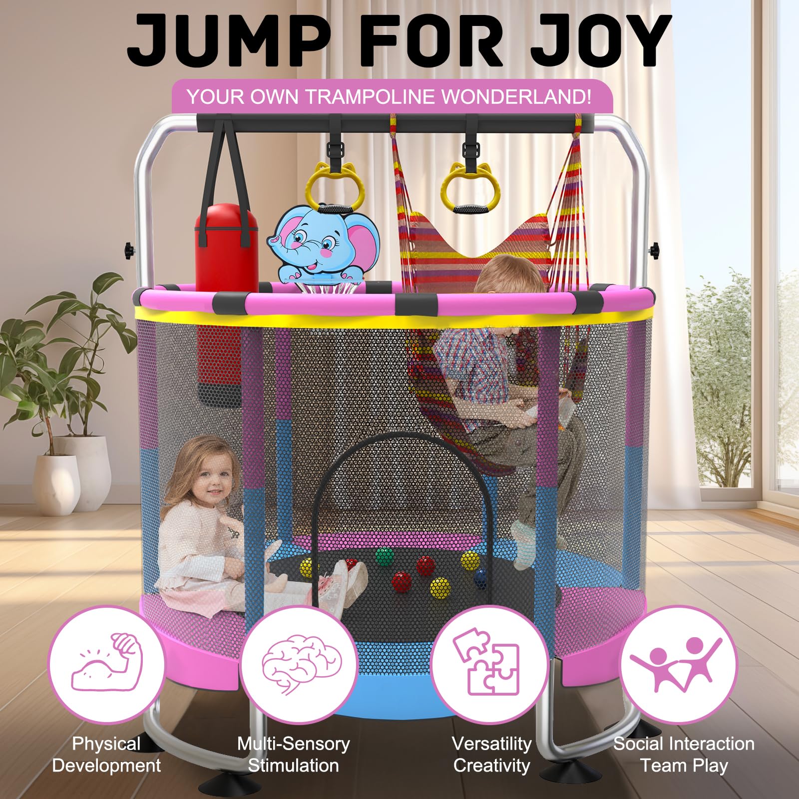 Trampolín para niños pequeños de 60 pulgadas con columpio y barra de gimnasia, trampolín para interiores y exteriores con red de seguridad, regalos para niños y niñas de 2 a 14 años Trampolín para niños pequeños de 60 pulgadas con columpio y barra de gimnasia, trampolín para interiores y exteriores con red de seguridad, regalos para niños y niñas de 2 a 14 años