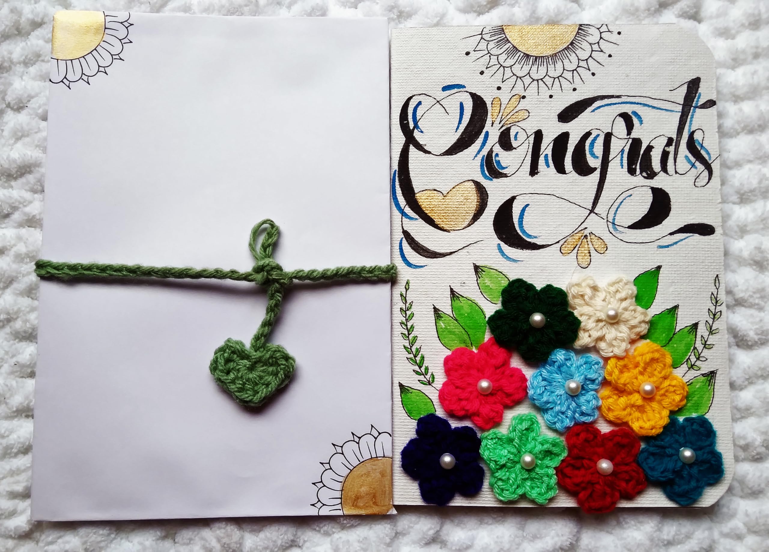 SKAISTA Congrats Greeting Card Congratulations Gift For New Job Banner Handwritten Wishes Hand Knitted Crochet Flowers Note Cards Handmade With Envelope Decoration Voucher Sash 2