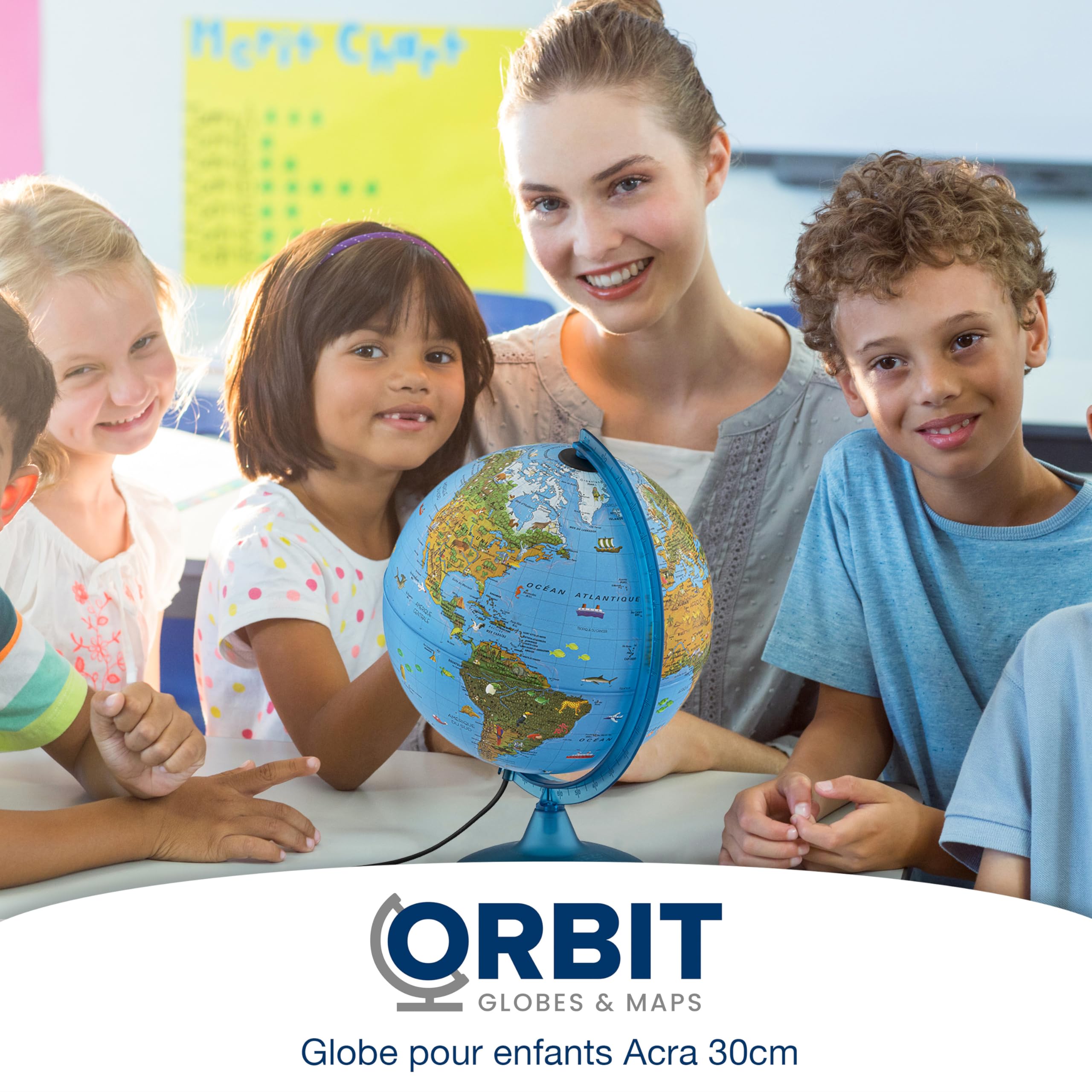 ORBIT Globes & Maps - Globe pour enfants - Globe de 30cm avec pied en plastique anti-choc, cartographie avec de nombreuses illustrations, textes en français
