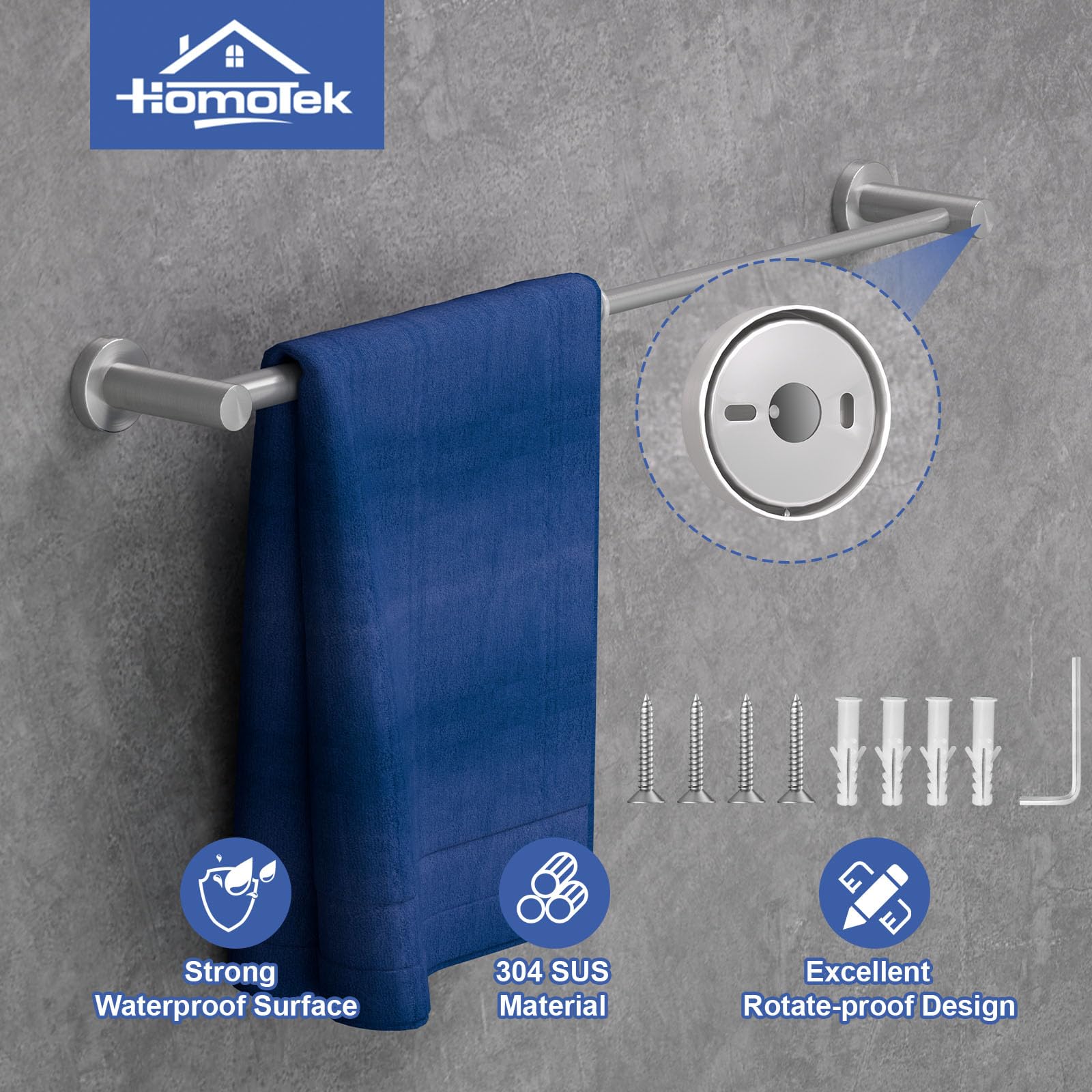 Homotek - Pack de 2 toalleros ajustables, de 30,5 a 55,9 cm, para montaje en pared, soportes para toallas de baño y cocina, acero inoxidable cepillado, toallero simple