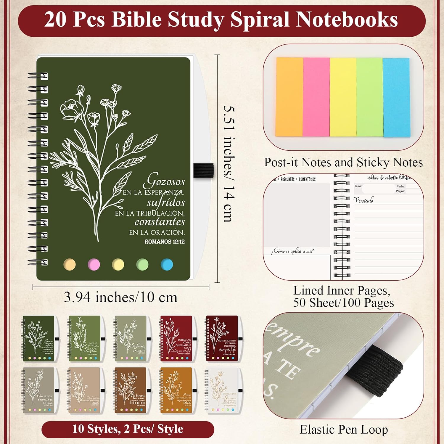 Kosiz 40 Pcs/20 Set Christian Notebook Bulk Spiral Bible Notebook and Pens Religious Notepad for Church Employee Appreciation Day Gifts for Office Coworkers Staff(Morandi,Classic) - Image 3