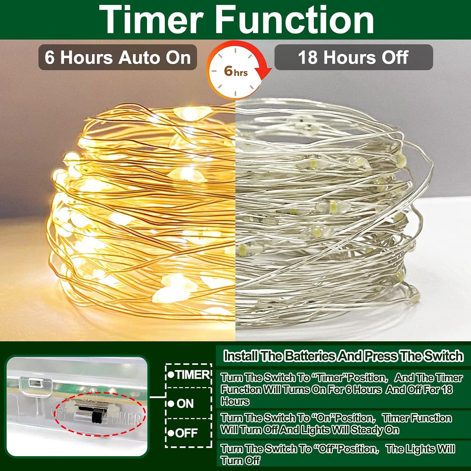 [ Timer ] 3 Pack Fairy Lights Battery Operated String Lights, Total 90LED 30Ft Waterproof Copper Wire Fairy Lights for Wedding Party Bedroom Home Yard Indoor Outdoor Decor, Each 30LED 10Ft(Warm White)