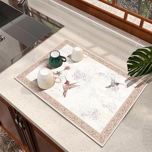 ARTBLOSS Tapete de secado de platos, tapete de café con parte trasera de goma, tapete de secado de platos de silicona suave para encimera de cocina
