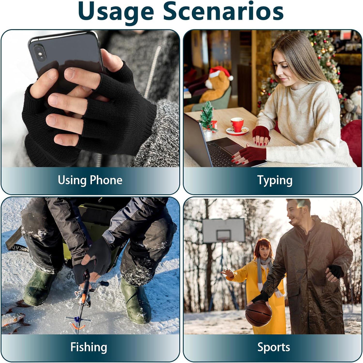 BEVTEE 4 Pairs Fingerless Gloves for Women Men, Winter Knitted Half Finger Gloves, Fit for Working, Typing, Writing, Running - Image 3