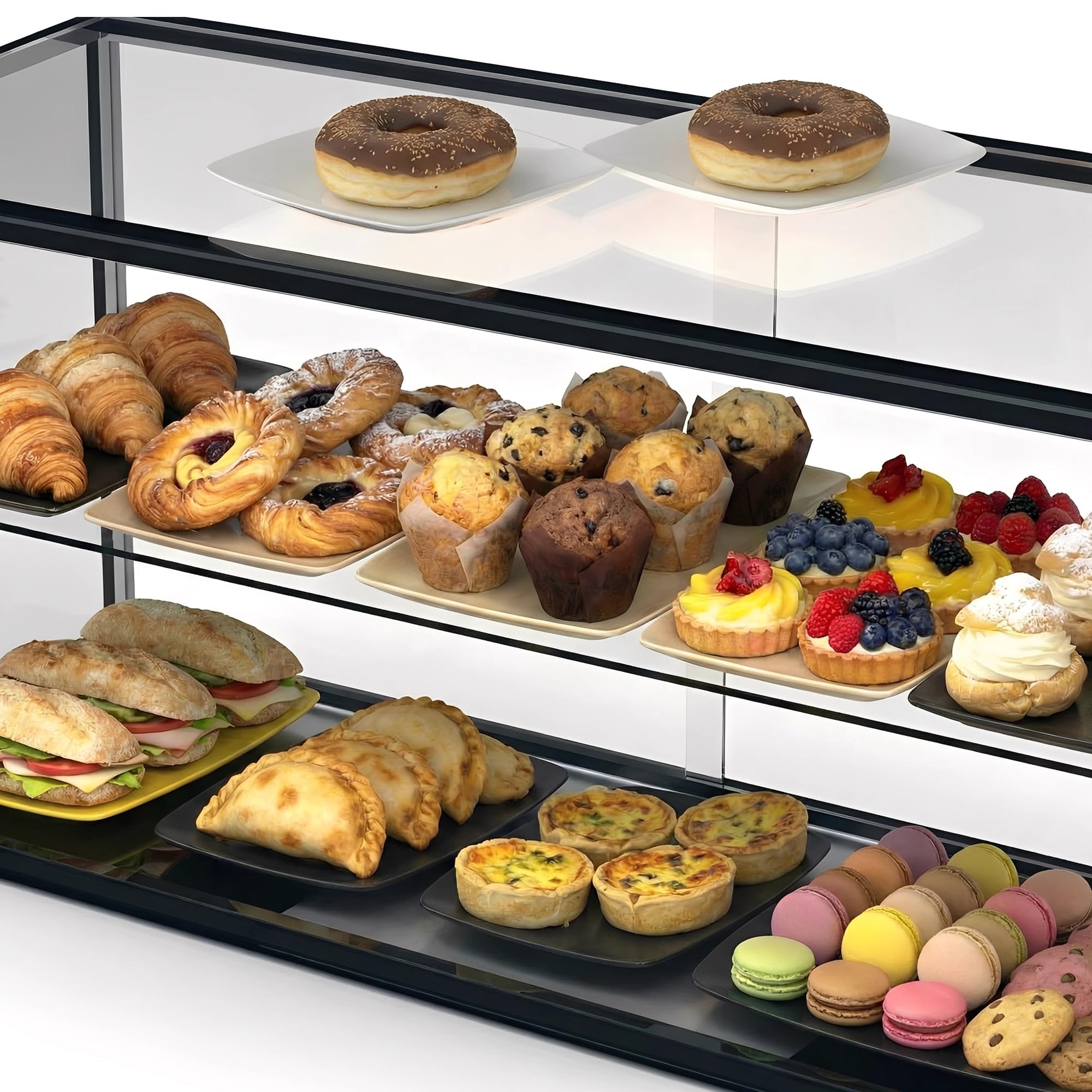 MBH - Vitrina Expositora Neutra de Sobremostrador 92x39 cm, Cristal Recto Templado, 2 Pisos, sin Iluminación LED, Puertas Traseras Correderas, para Bar, Cafetería, Restaurante, Bollería y Repostería.