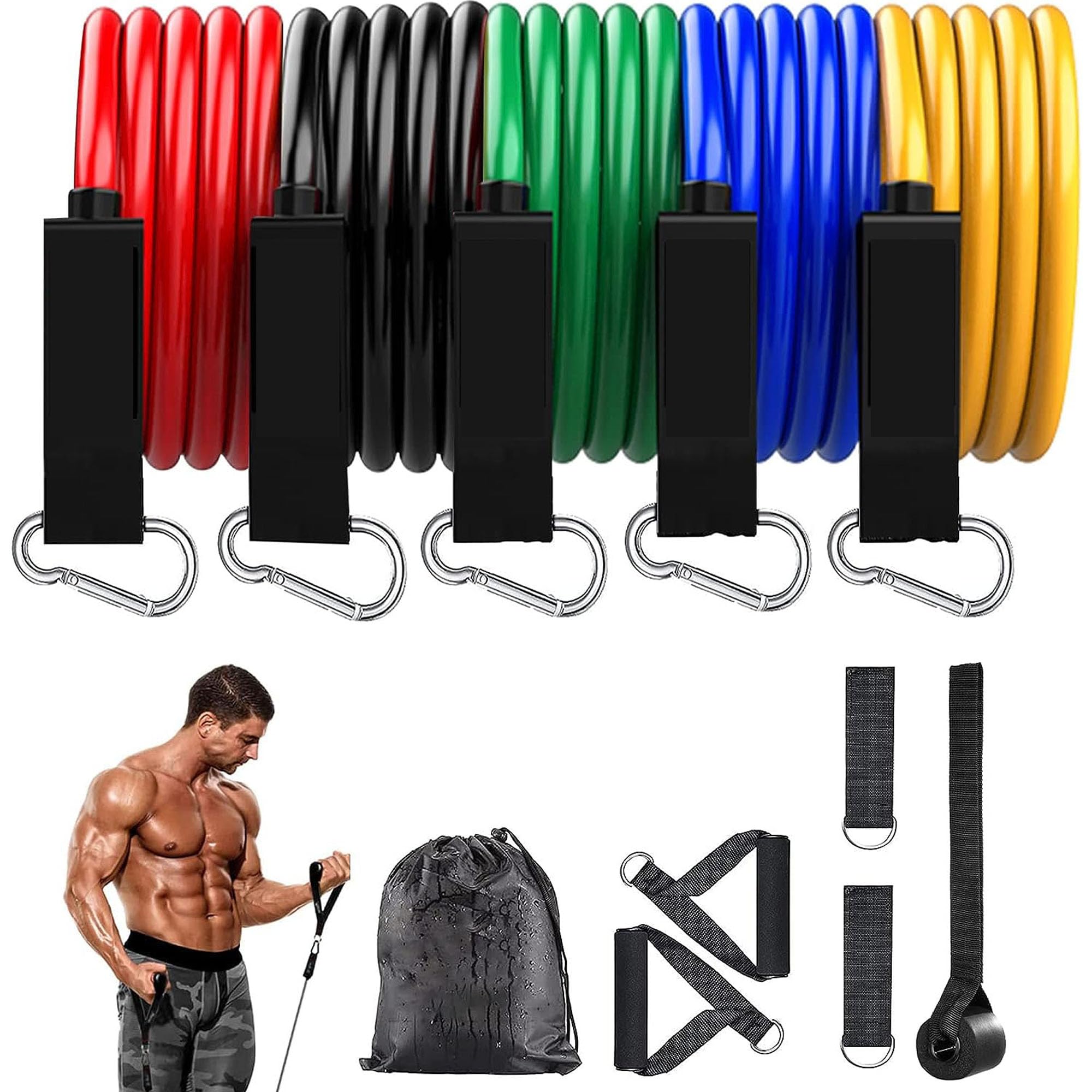 PhysioZool Resistance Bands for Working Out Exercise Bands Workout Bands Set with Handles, Door Anchor, Ankle Straps for Men & Women Body Stretching, Crossfit Training Equipment, Home Workouts