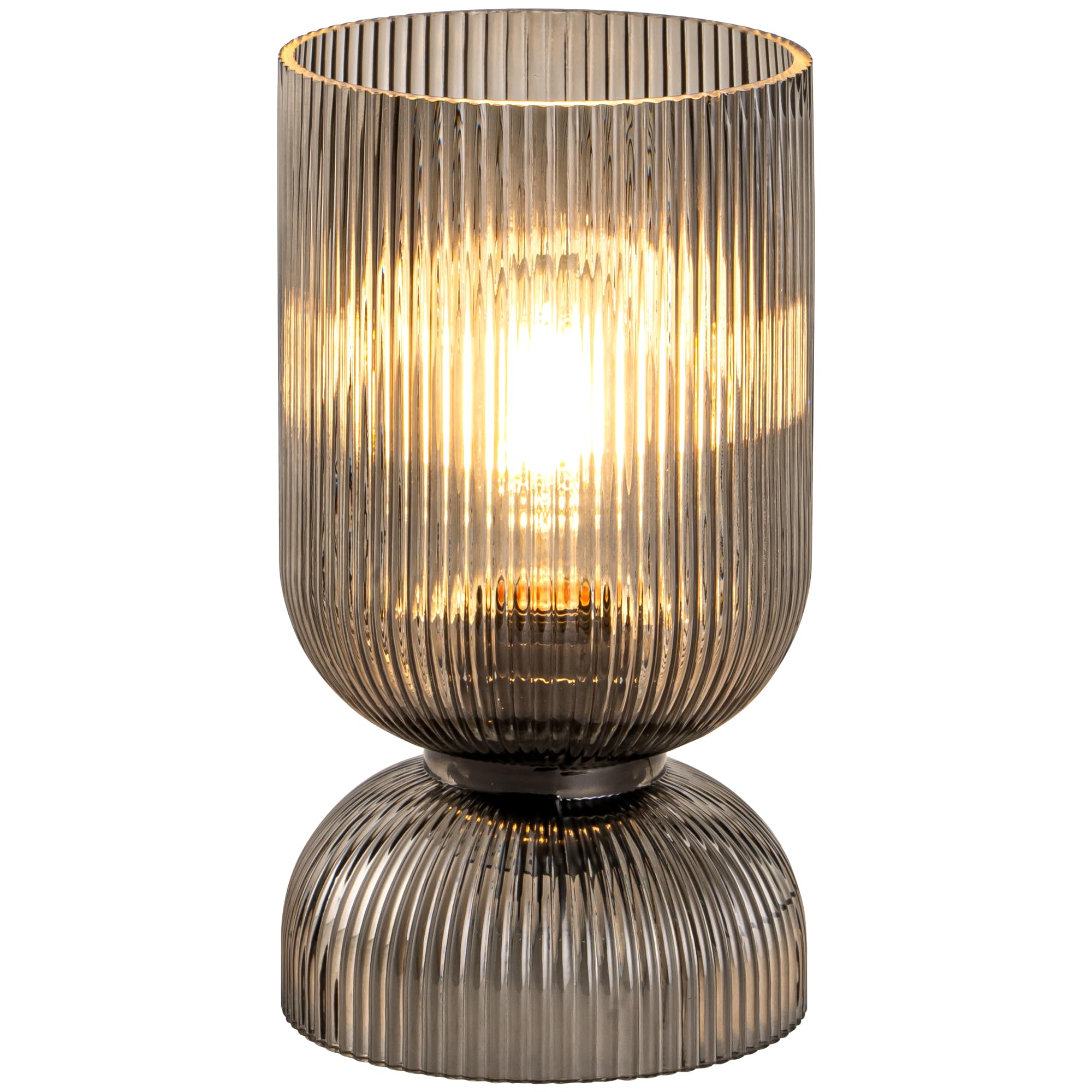 Lámpara de mesa moderna, lámpara de mediados de siglo con pantalla de cristal gris ahumado, lámpara de noche con interruptor de encendido/apagado, lámpara de mesita de noche minimalista para 2