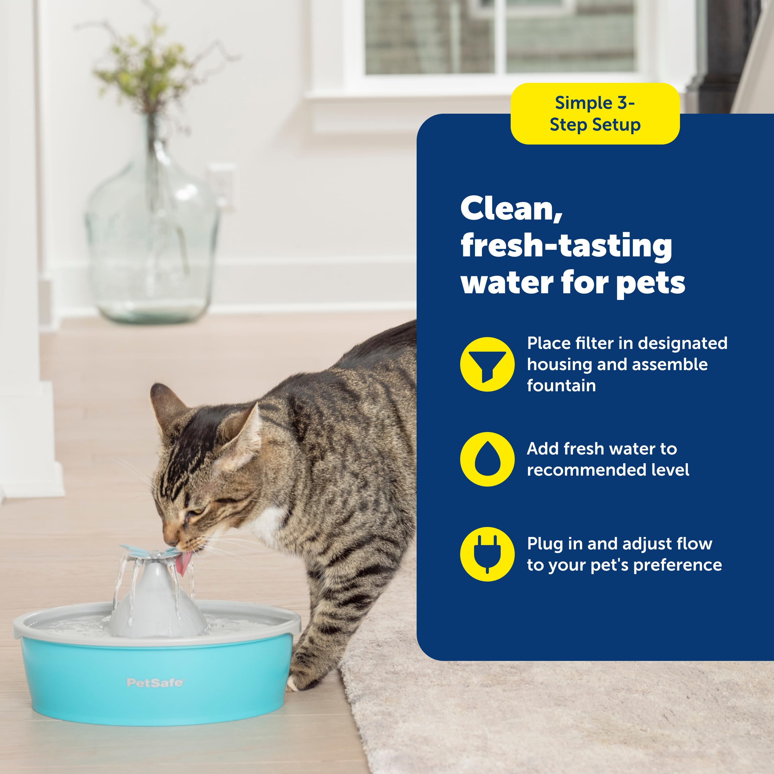 PetSafe Fuente de Agua para Gatos Mariposa con Bomba y filtros, Bonito dispensador de Agua con Capacidad de 50 onzas, Bomba y filtros Mantienen el Agua Limpia y Fresca, el Filtro Contiene 2 Veces más