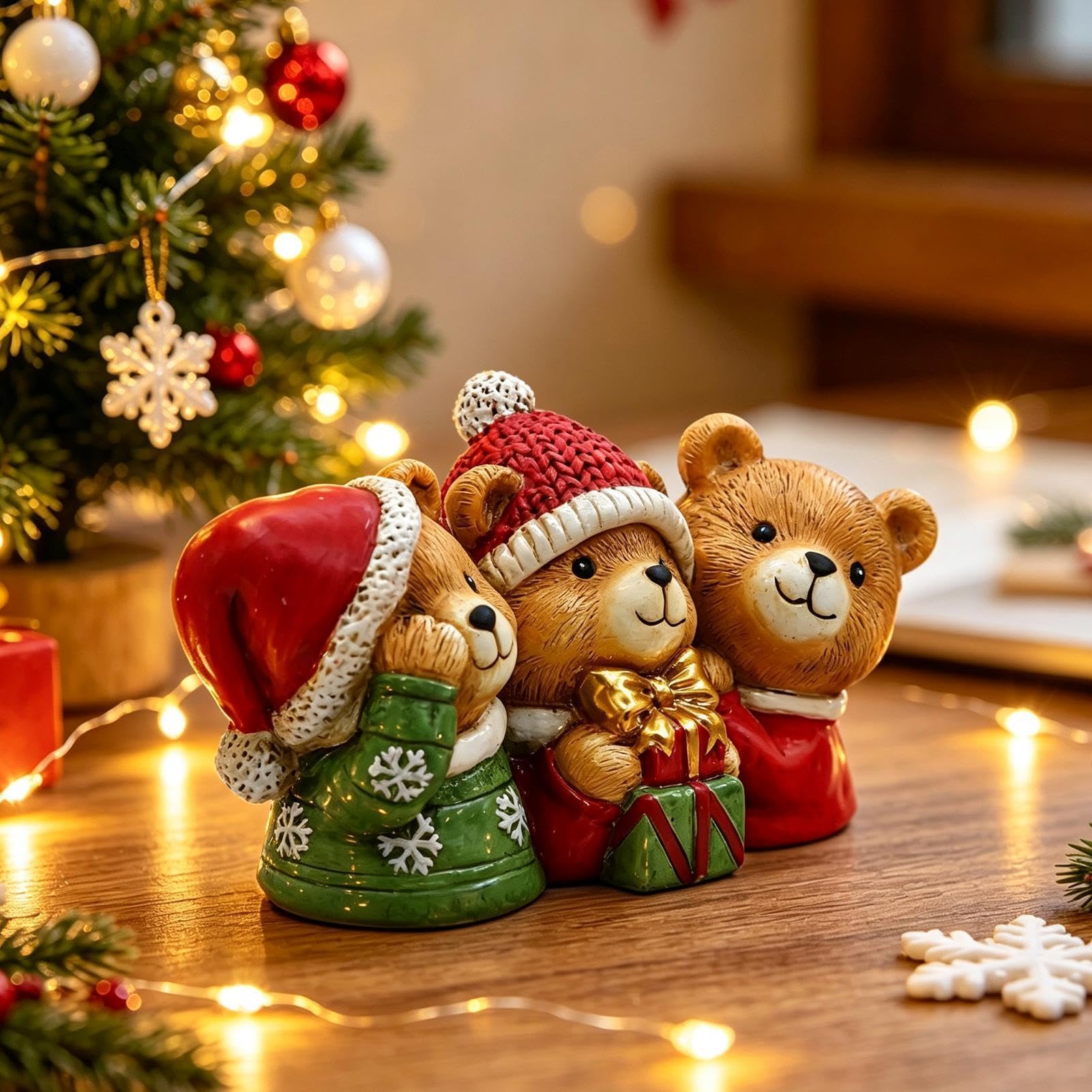 Statuine Di Natale Centrotavola In Resina Orsetto Con Cappello Di Babbo