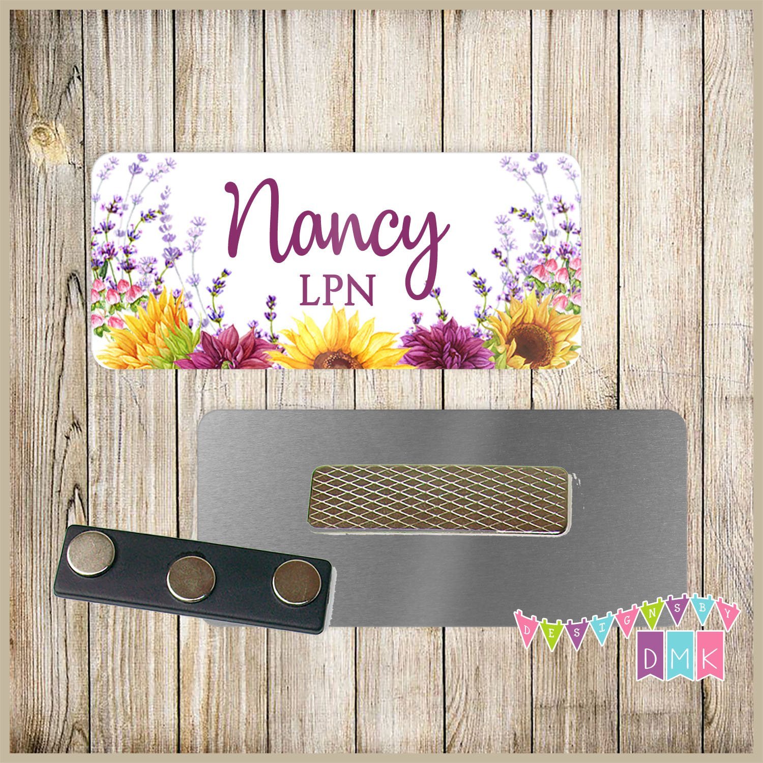Sunflowers & Dahlias - Custom Name Tag - 1.25" x 3" 005NT