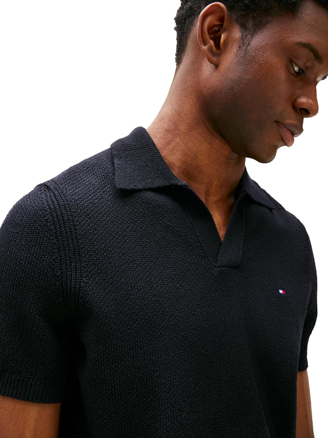 Tommy Hilfiger Mens Short Sleeve V-Neck Knit Polo Shirts in Regular Fit with Stretch - Image 2