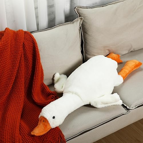 Miniatura 2 de Lenwen Peluche gigante de ganso blanco, grande, de pato de peluche, animales de peluche grandes y suaves, linda almohada de ganso, regalos para