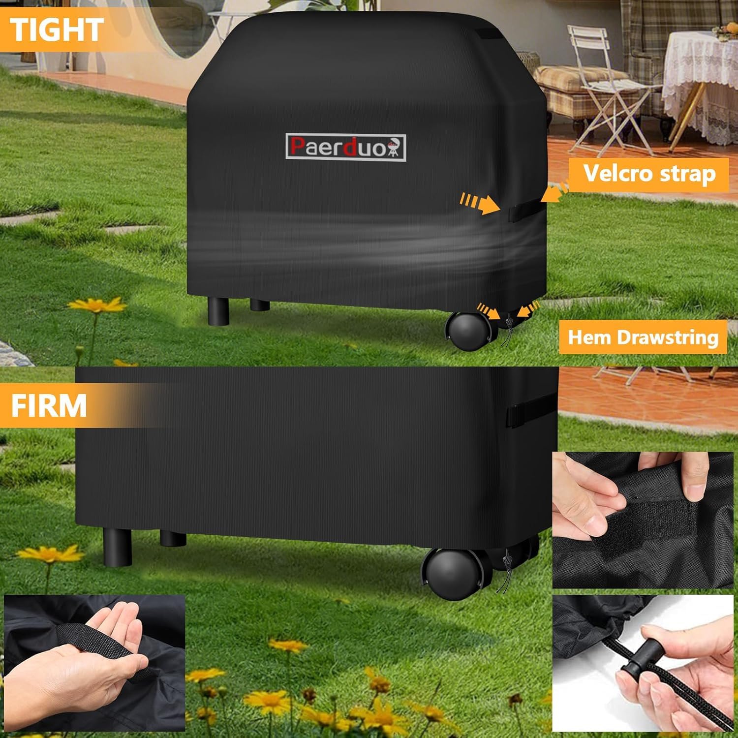 Paerduo Cubierta para barbacoa de gas, impermeable, resistente al viento, resistente a los rayos UV (140 x 65 x 120) — view 6