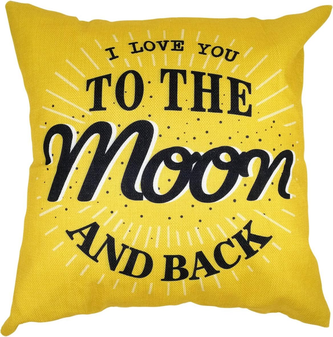 Arundeal I Love You to The Moon and Back 18 x 18 Inch Cotton Linen Square Throw Pillow Cases Cushion Cover, Yellow