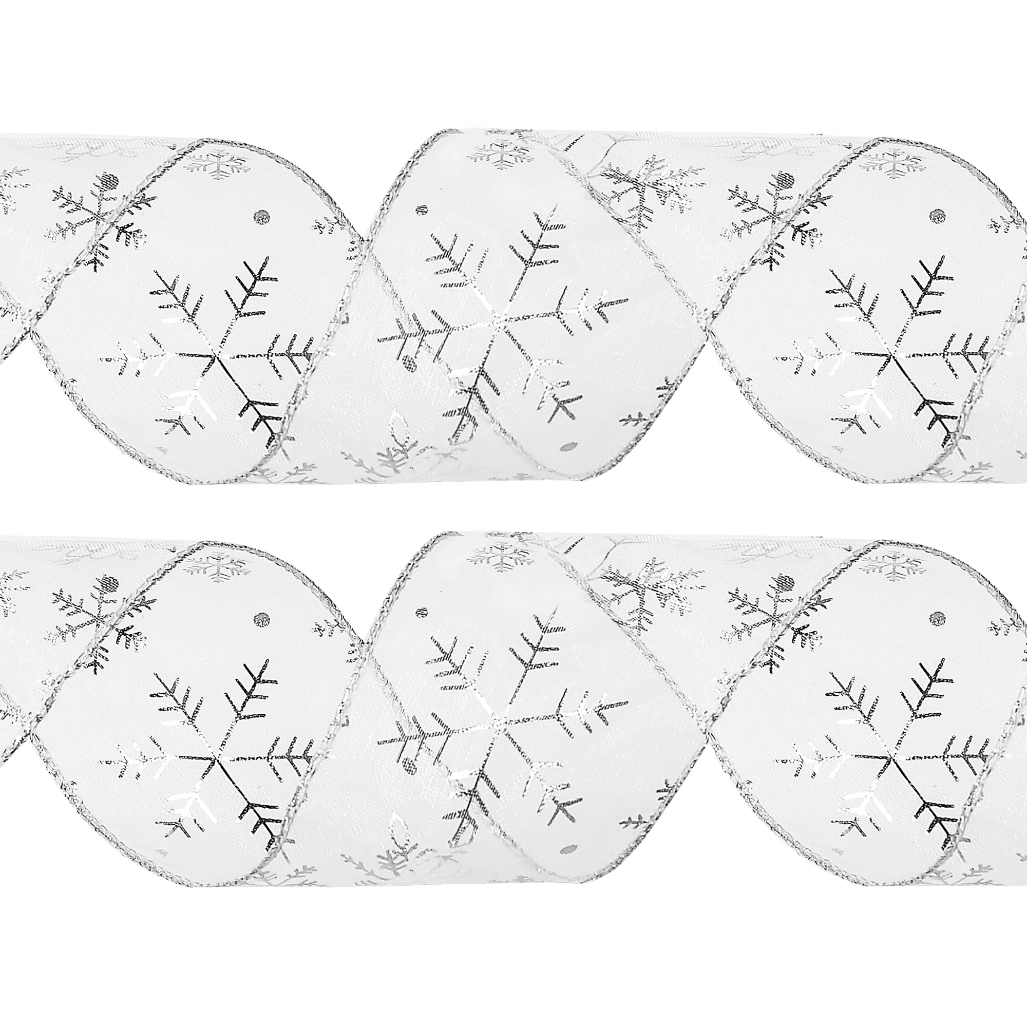 Christmas Ribbon,2.5 Inch x 11 Yards White Organza Ribbon,Glitter Snowflake Wired Ribbon for Christmas Tree Decoration, Gift Wrapping,DIY Crafts,Home Wedding Party Decoration