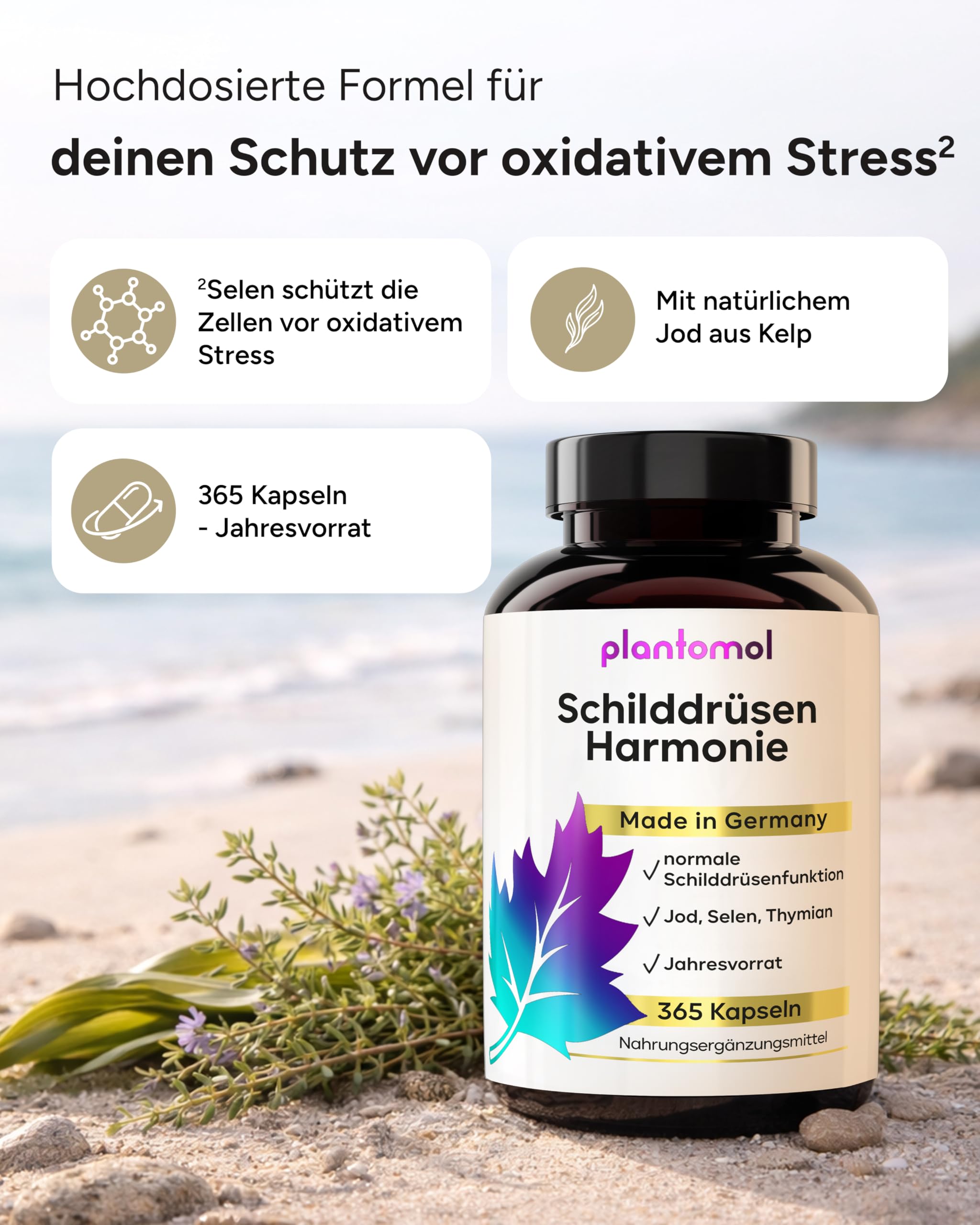 JAHRESVORRAT Schilddrüsen Komplex - 365 Jod Selen Kapseln bei Schilddrüsenunterfunktion - Selen Jod Komplex für eine normale Schilddrüsenfunktion - Schilddrüsen Harmonie
