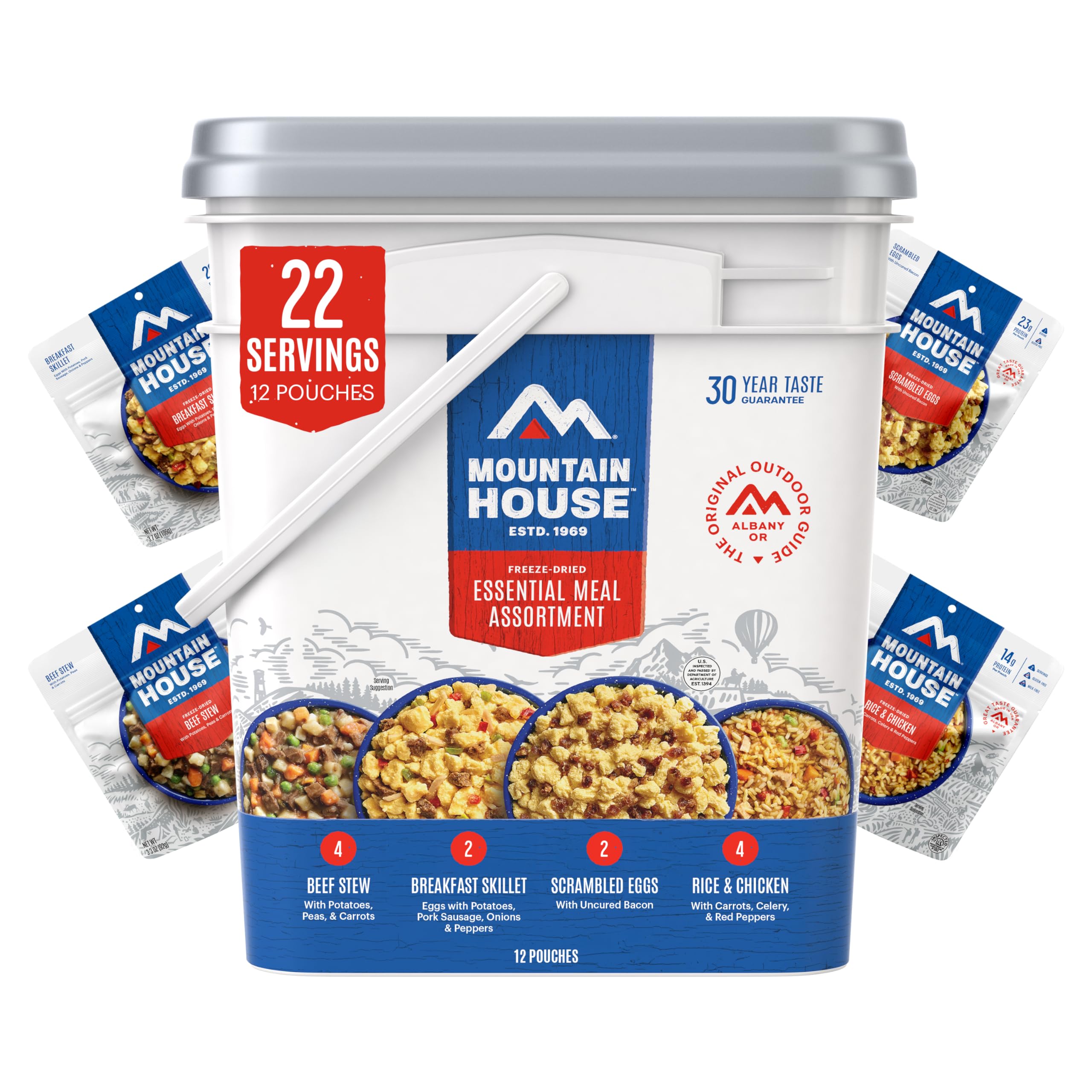 Mountain House Essential Bucket | Freeze Dried Backpacking & Camping Food | 22 Servings | Gluten-Free
