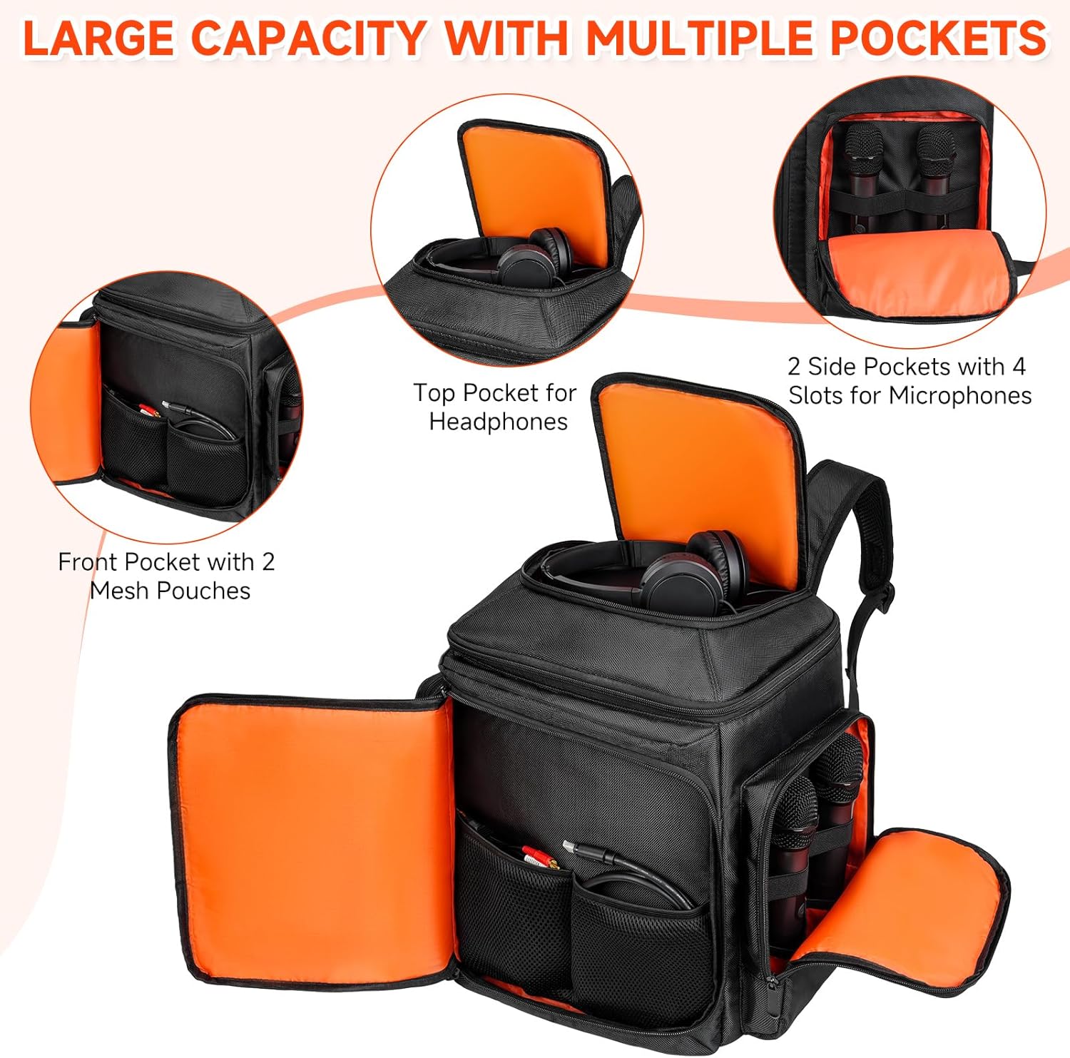 Carrying Case Travel Backpack Compatible with Bose S1 Pro+/S1 Pro,Portable Bluetooth Speaker Bag Fits for JBL Partybox Encore Essential/Essential 2 with Extra Pockets for Microphone,Charger,Cable - Image 3