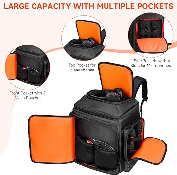 Carrying Case Travel Backpack Compatible with JBL Partybox Encore Essential/Essential 2,Portable Speaker Tote Bag fits for Encore/Encore 2 with Extra Pockets for Microphone,Charger,Accessories