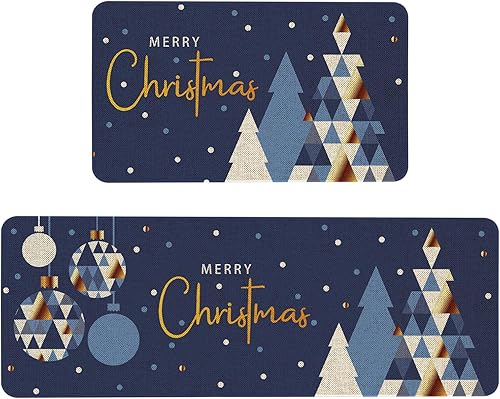 Mloabuc - Juego de 2 alfombrillas de cocina de Merry Christmas, antifatiga, impermeables, resistentes a las manchas, alfombra azul decorativa,