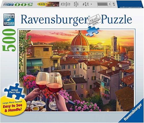 Ravensburger Cozy Wine Terrace - Rompecabezas de 500 piezas de gran formato | Tecnología única Softclick | Acabado mate premium | Ideal para todas