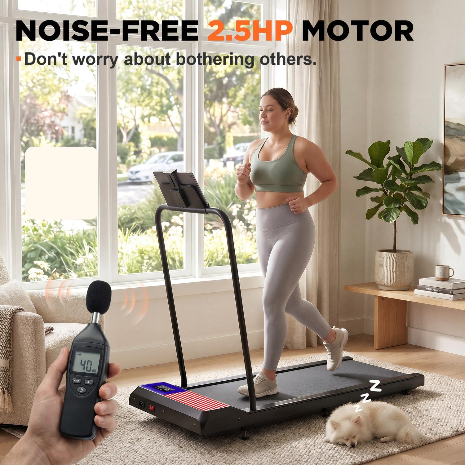RJOP Walking Treadmill Pad with Incline - Portable Under Desk Treadmill, Walking Pad with Handlebar, 2.5HP Low Noise, 2-in-1 Treadmill for Home Office view 2