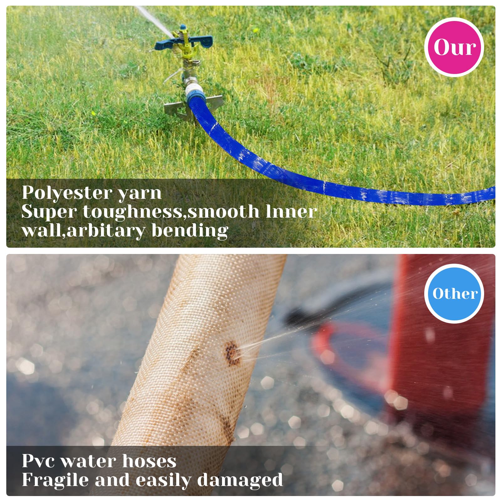 Manguera de descarga plana resistente de 2 pulgadas x 50 pies y 2 abrazaderas para piscina, manguera de filtro de transferencia de agua, bomba de sumidero, filtro de piscina, drenaje de piscina