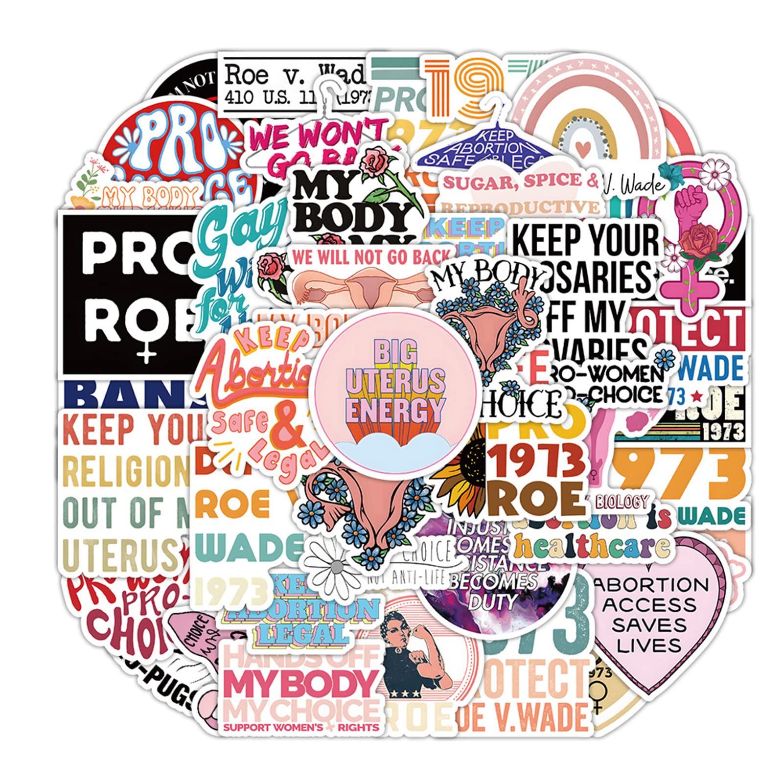 50Pcs Abortion Rights Feminist Stickers Girl Women's Rights Activism Waterproof Vinyl Decals for Laptop Helmet Hats Water Bottles Car Feminism Empowering Sticker Gifts