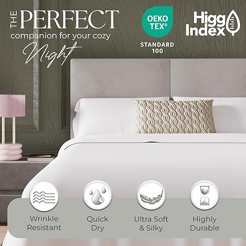 Miniatura 3 de Juego de sábanas de cama completa de 600 hilos, color blanco ártico, de algodón enriquecido, tejido satén, de fácil cuidado, sábanas ultra suaves y