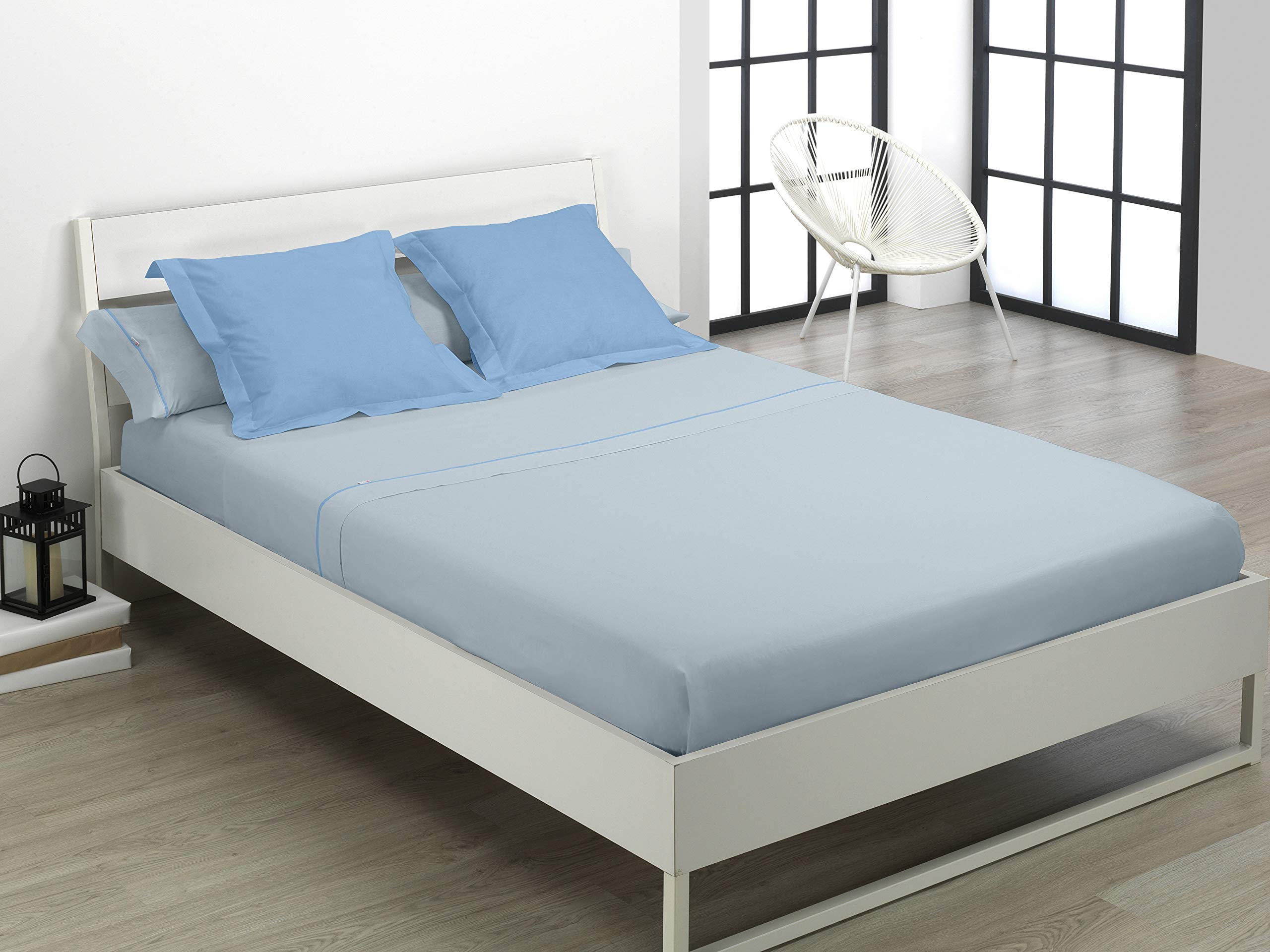 Juego de sábanas liso color azul celeste Cama de 105 (3 piezas) -50% algodón / 50% poliéster - 144 hilos. Gramage: 115