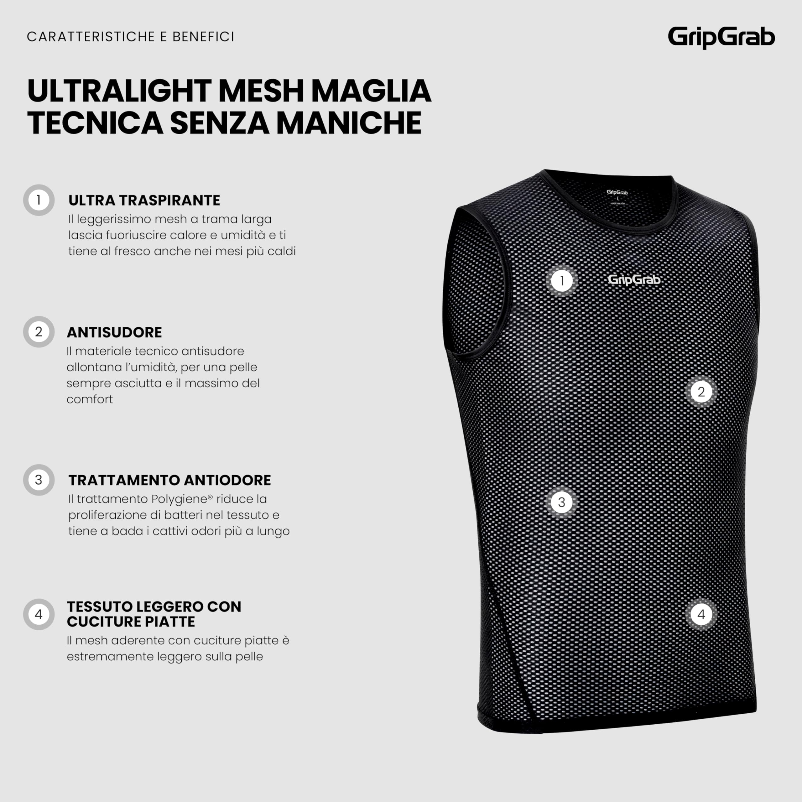 GripGrab Maglia Intima Ciclismo Ultralight Smanicata Mesh Base Layer Canotta Bici Intimo Ciclismo Uomo Estivo Singolo e Set